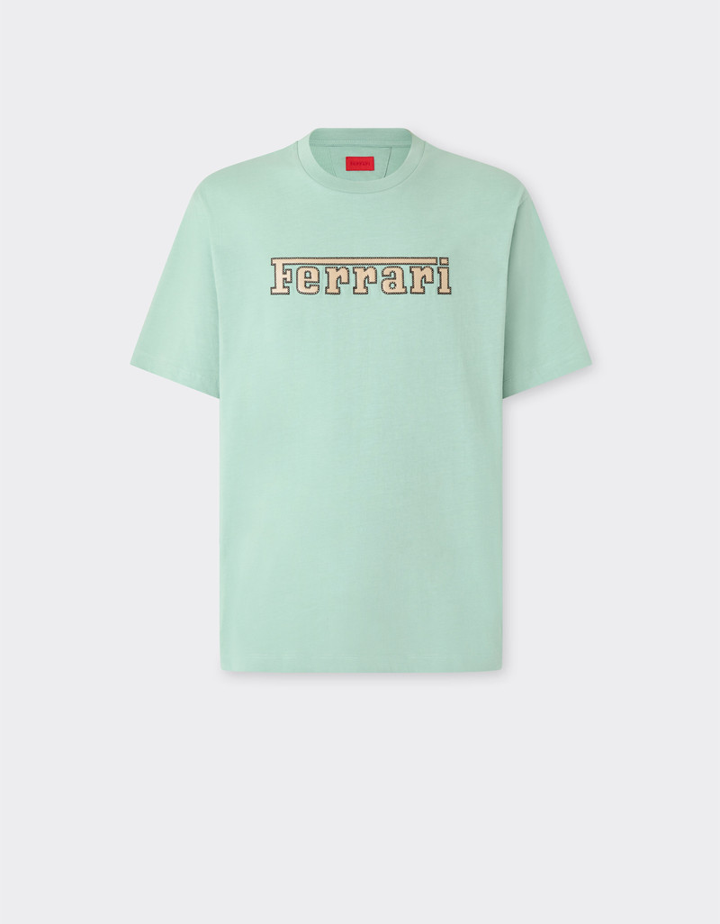 Cotton T-shirt with embroidered Ferrari logo 1