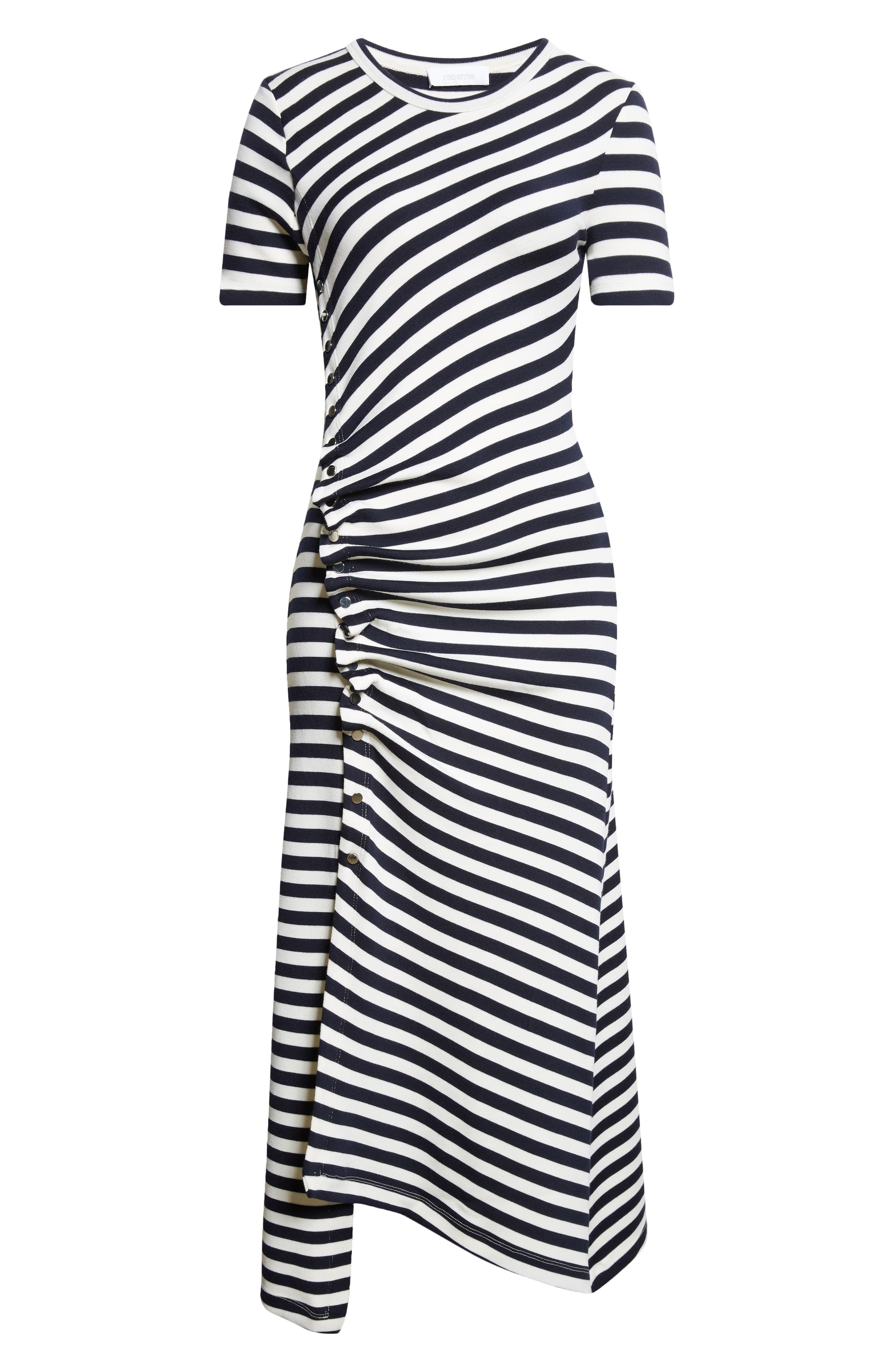 Rabanne Draped Stretch Virgin Wool Midi Dress in Navy /Cream at Nordstrom - 5