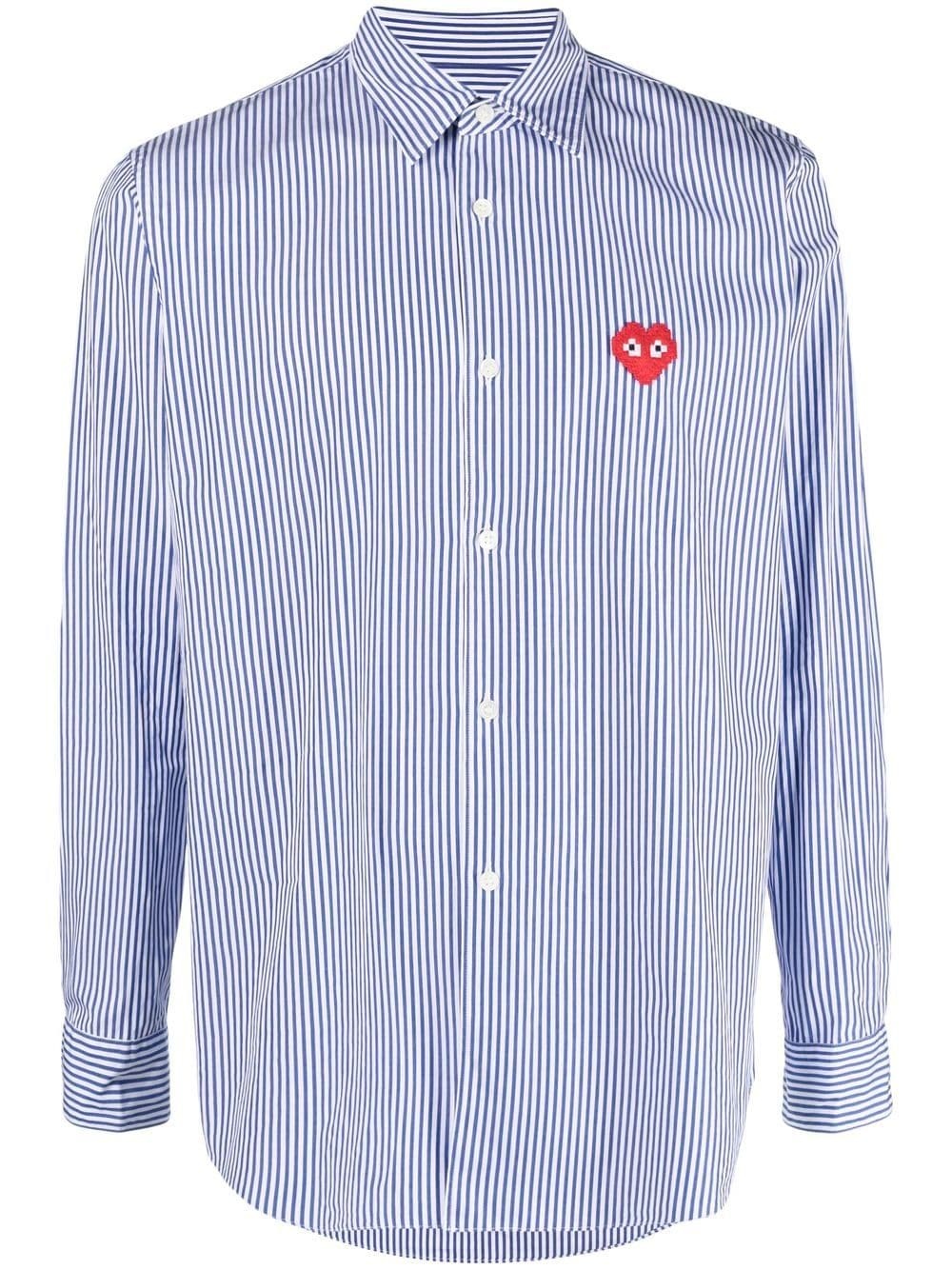 embroidered-logo striped shirt - 1