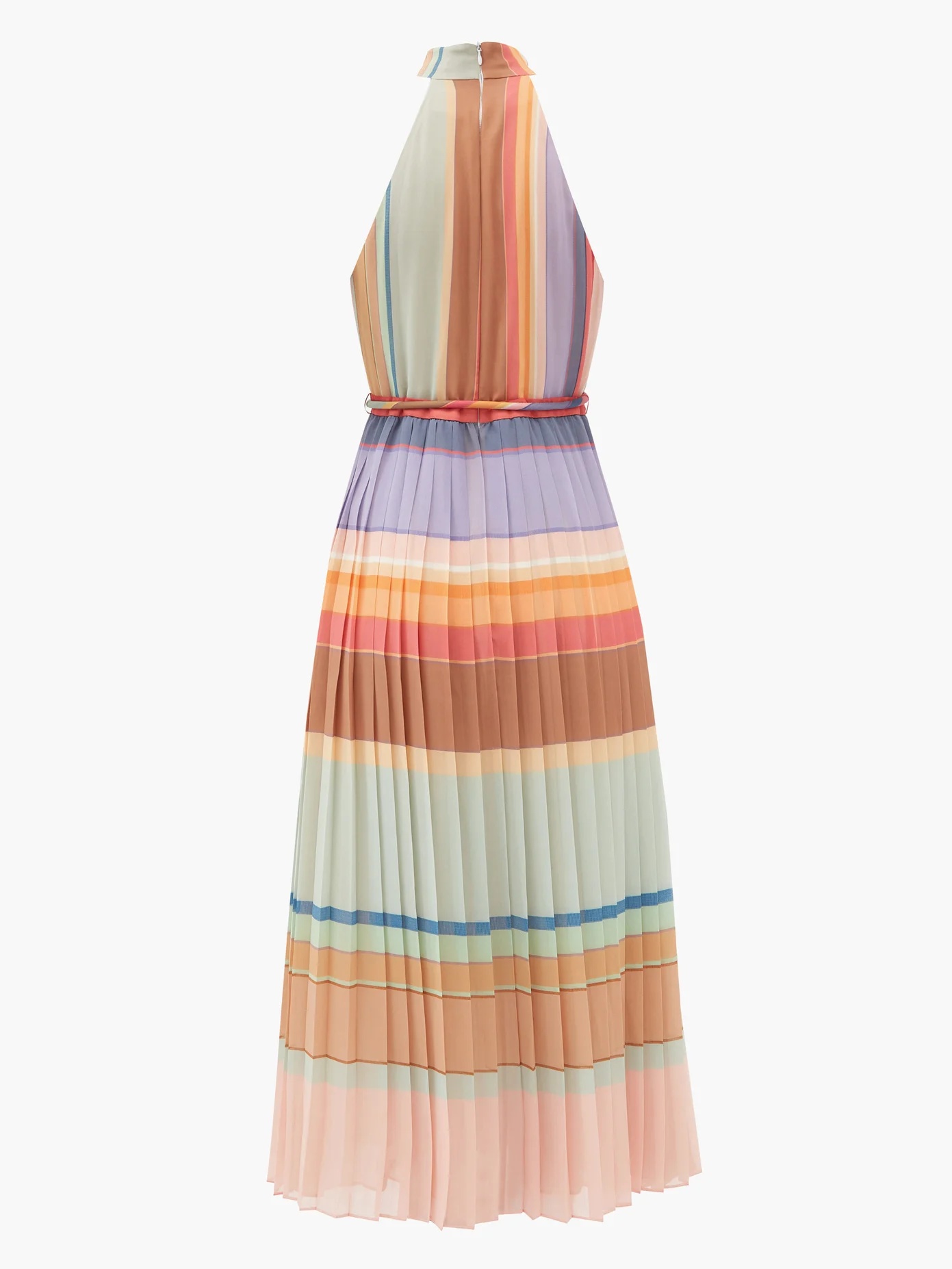 Halterneck striped pleated crepe midi dress - 4