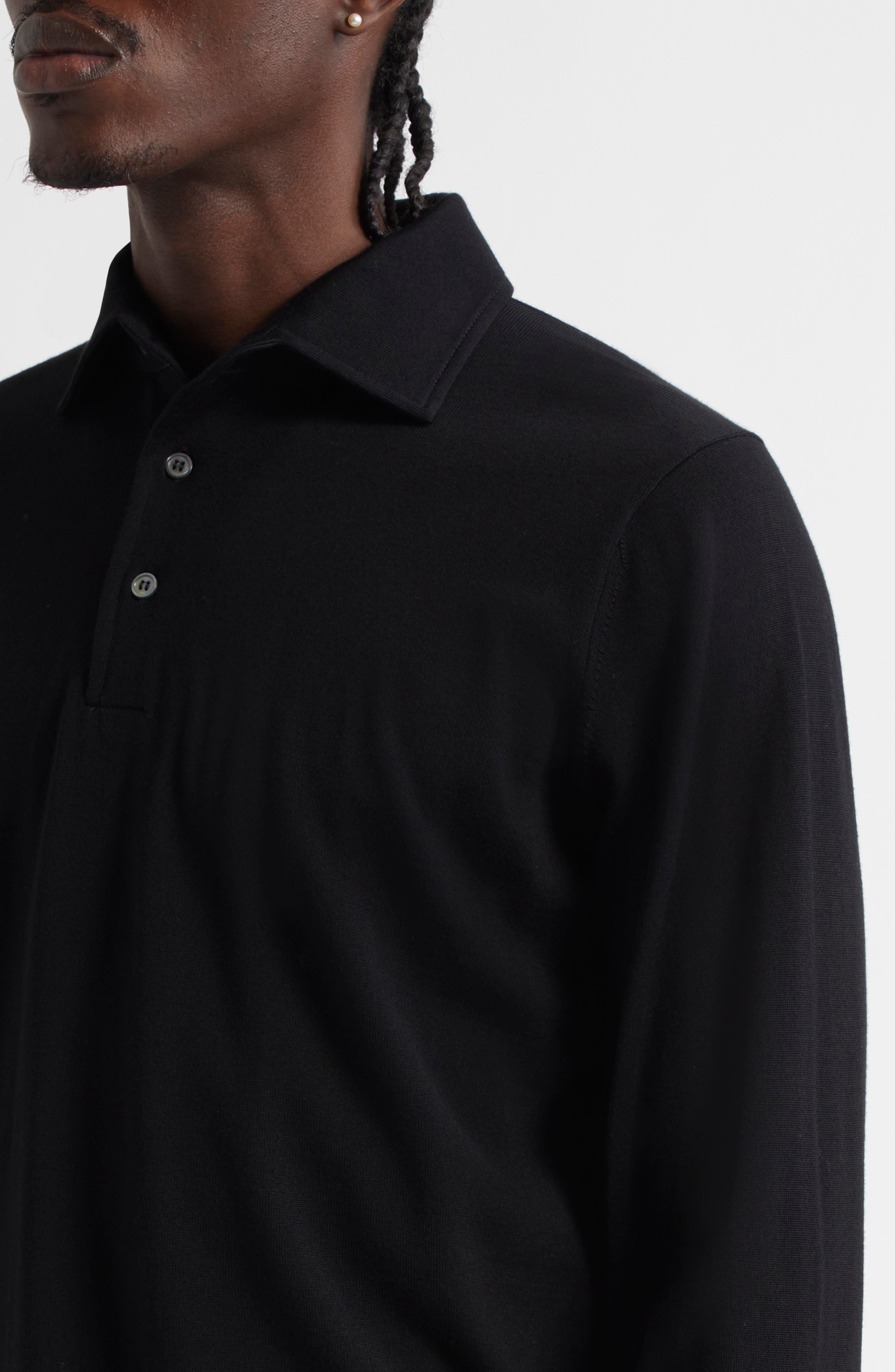 Thom Sweeney Extrafine Virgin Merino Wool Polo Sweater in Black at Nordstrom - 4