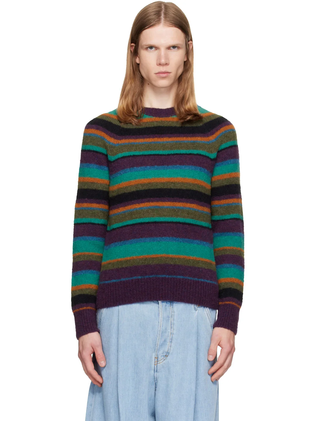 Multicolor Striped Alpaca Knit Sweater - 1
