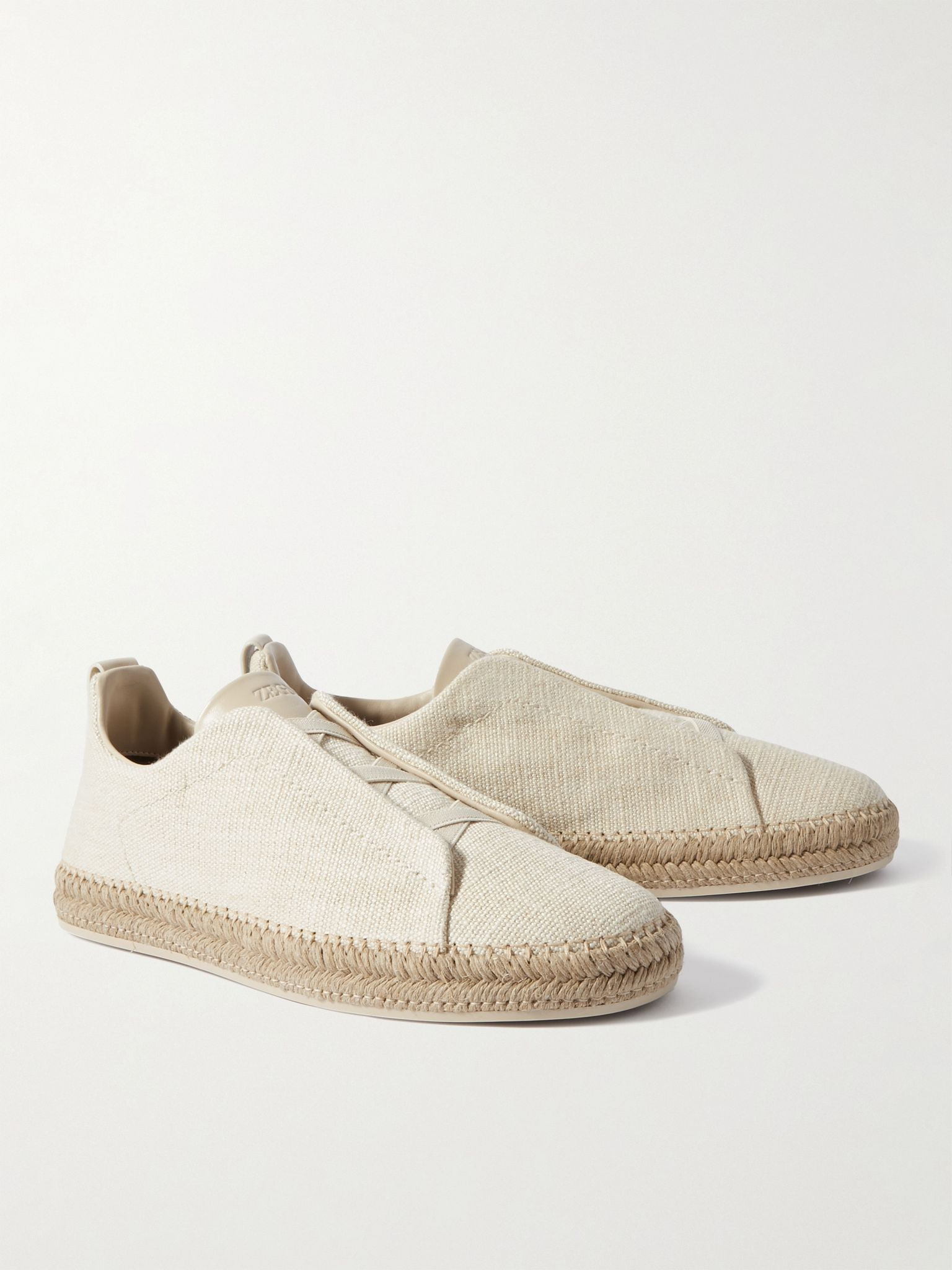 Triple Stitch™ Leather-Trimmed Canvas Slip-On Sneakers Off-white - 4