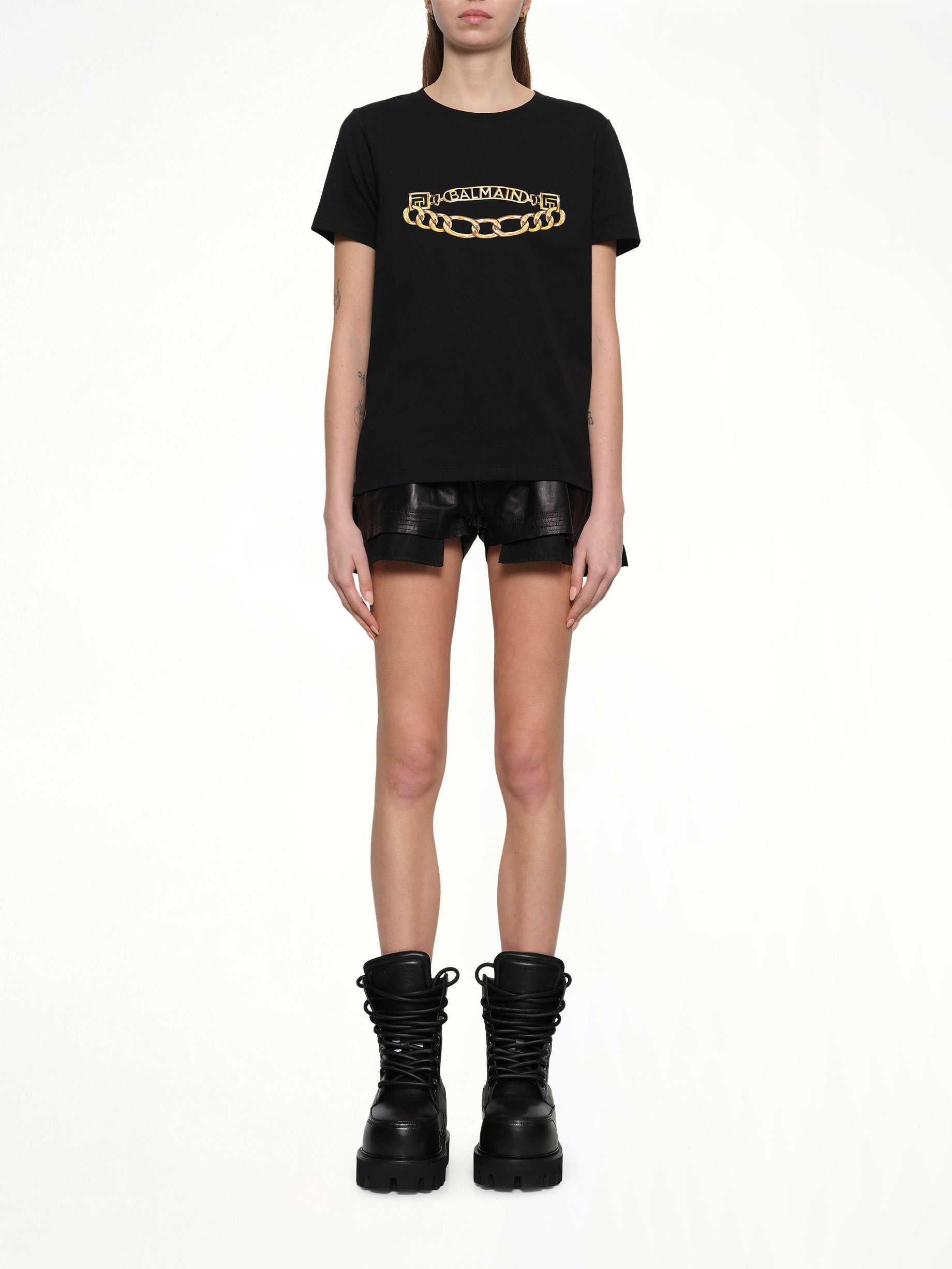 Balmain Chains Printed T-Shirt in Black/Gold - 7