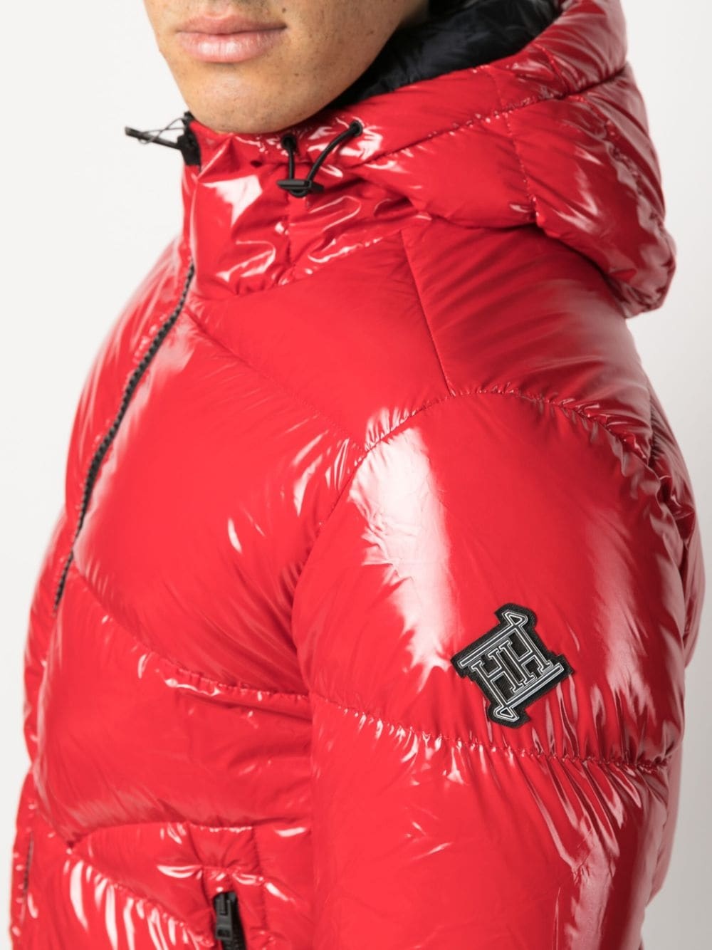 logo-patch padded hooded jacket - 5
