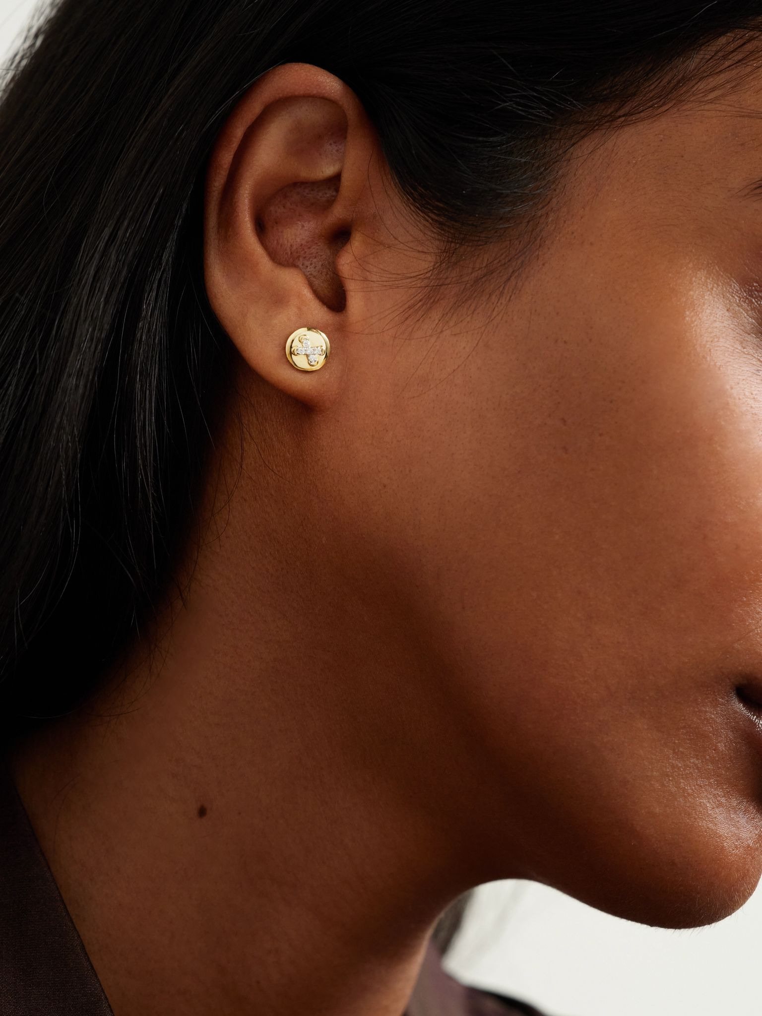 Button 14-karat gold diamond earrings Gold - 2