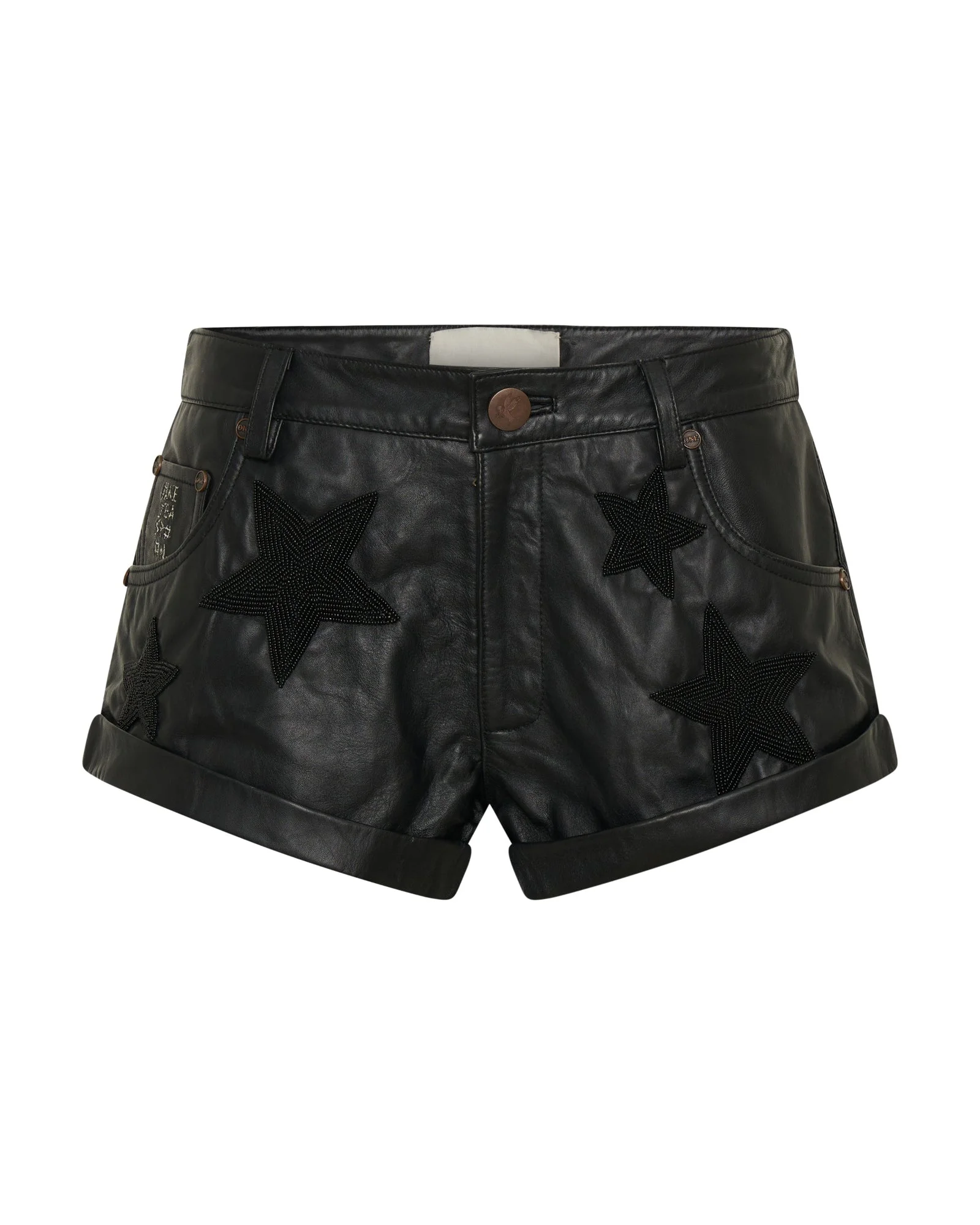 Bandits Low Waist Embellished Leather Shorts - Black Star - 1