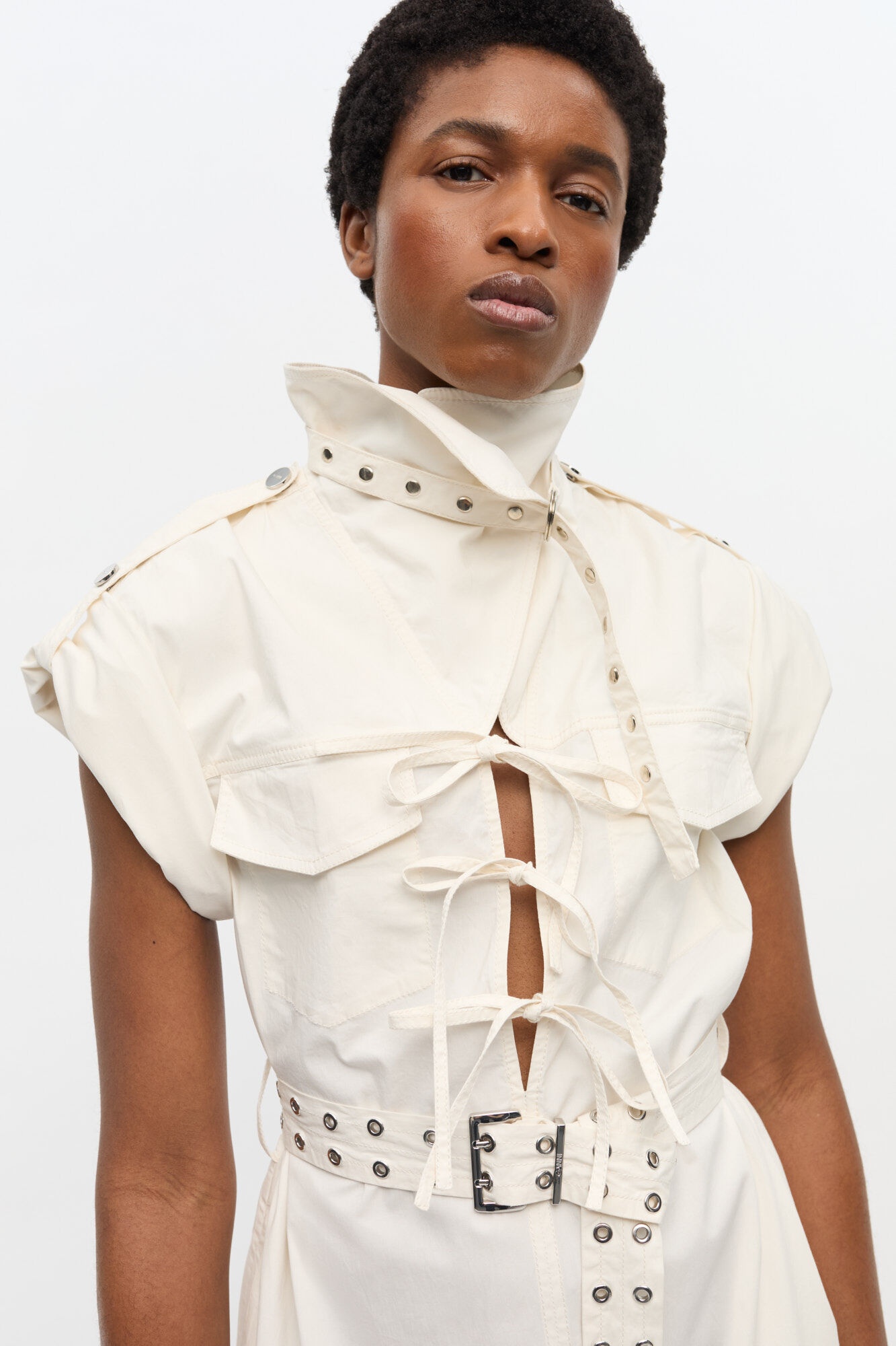 OFF-WHITE STRETCH COTTON MINI DRESS - 5