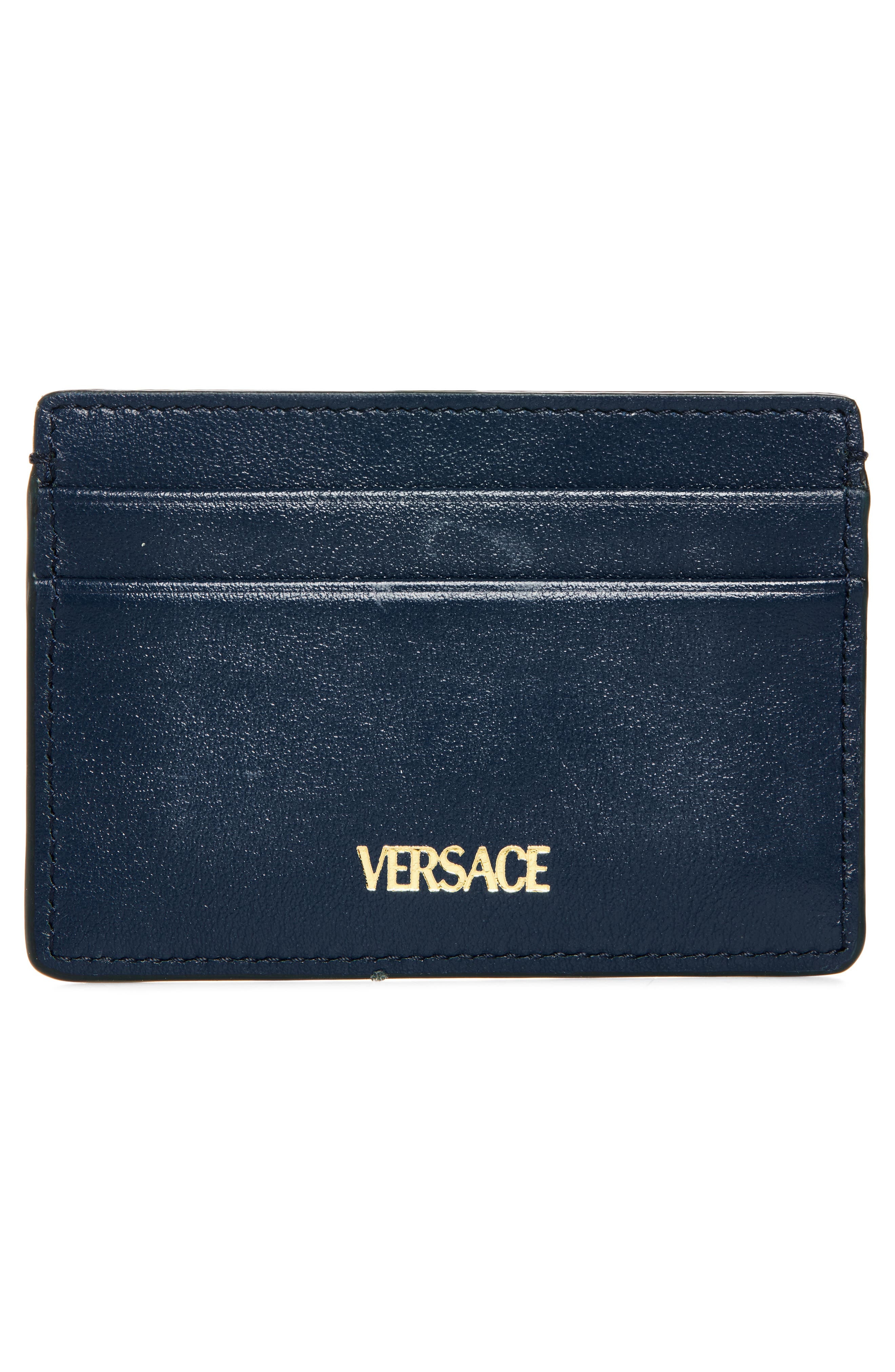 Versace Medusa Leather Card Case in Midnight Blue-Versace Gold at Nordstrom - 2