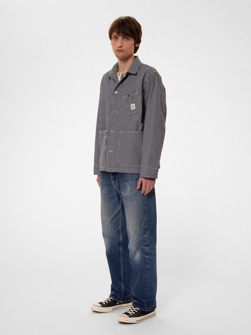 Nudie Jeans Howie Hickory Chore Jacket Blue/Offwhite outlook