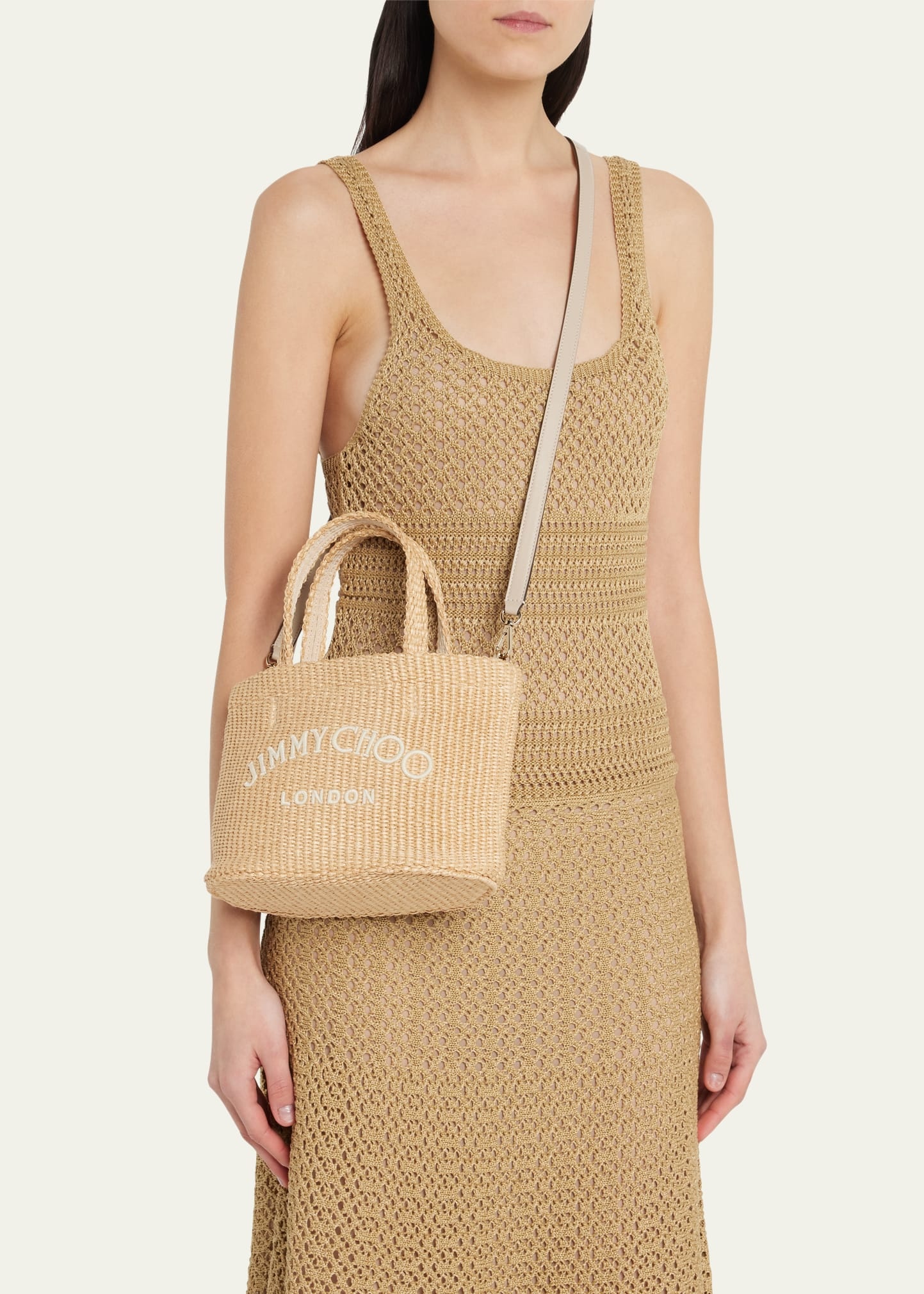 JIMMY CHOO Mini Beach East-West Raffia Tote Bag