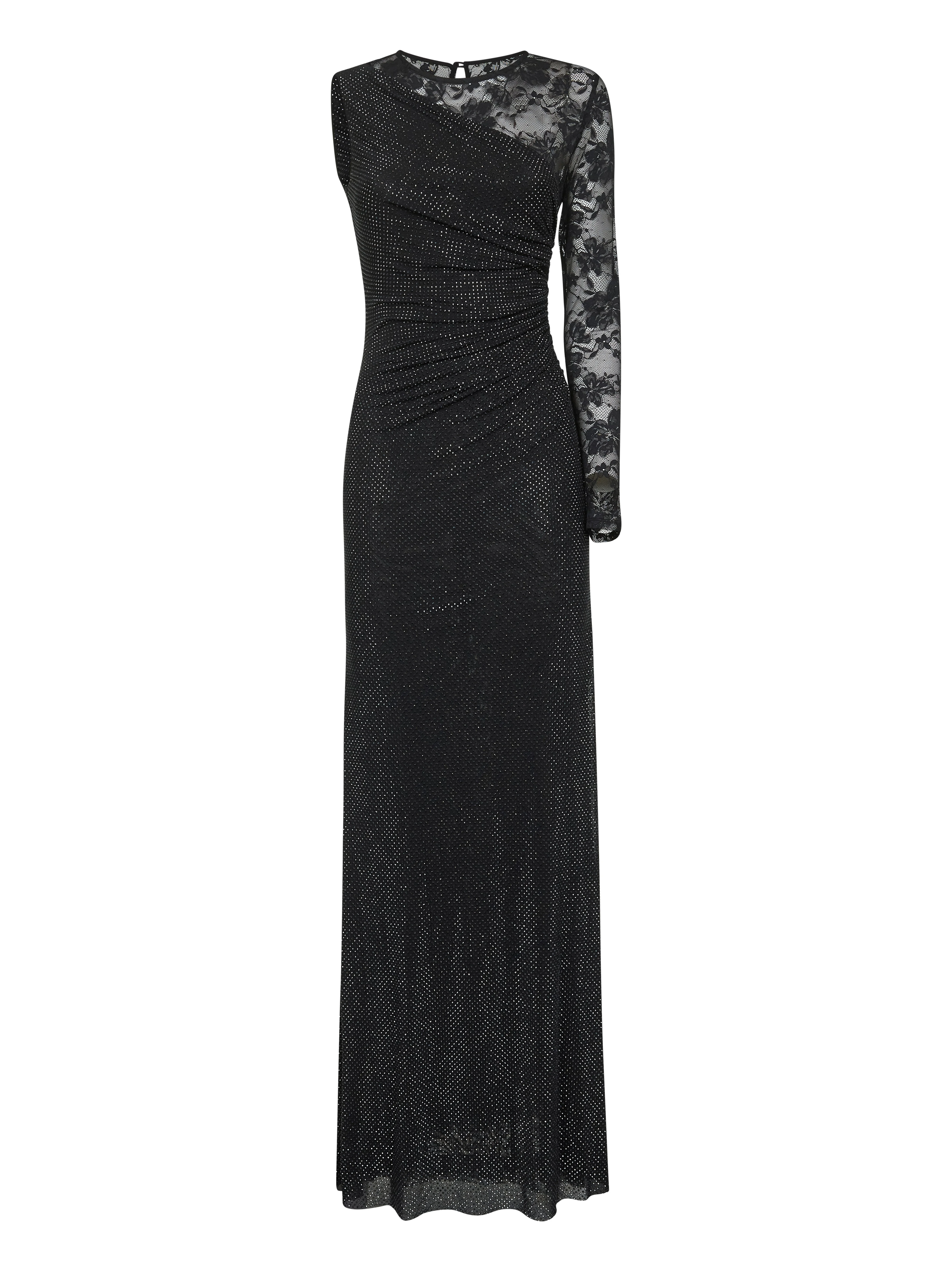 Self Portrait Women Black Rhinestone Mesh And Lace Maxi Dress - 1