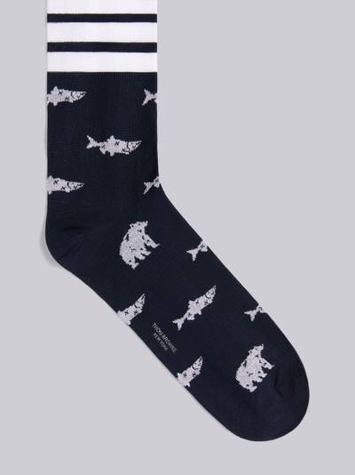 Thom Browne Navy Mercerized Cotton Bear and Salmon Half Drop Intarsia 4-Bar Stripe Mid-calf Socks outlook