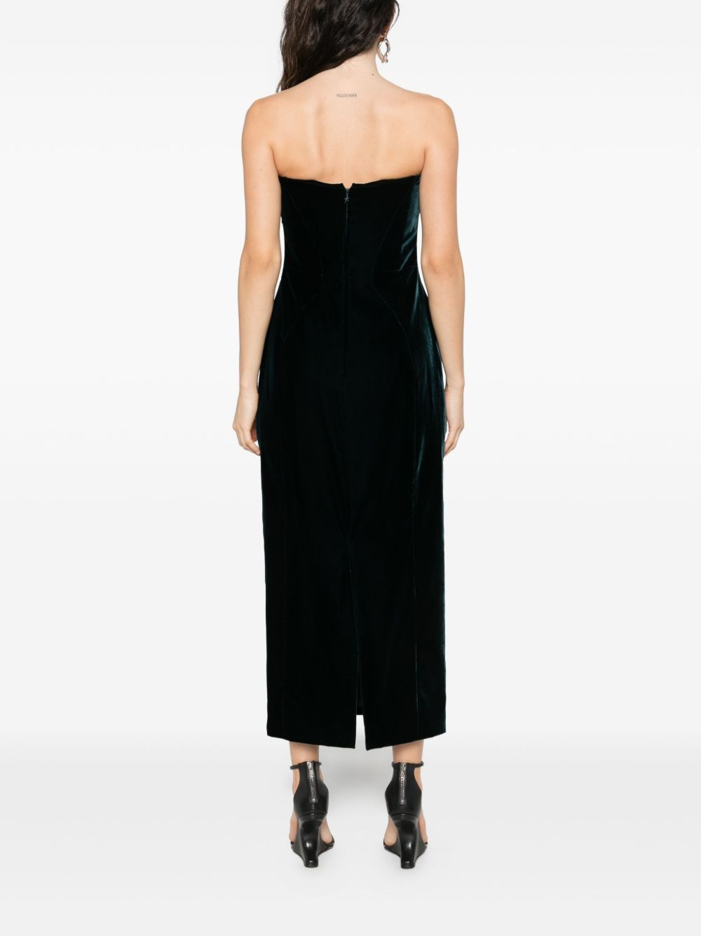 velvet strapless midi dress - 4