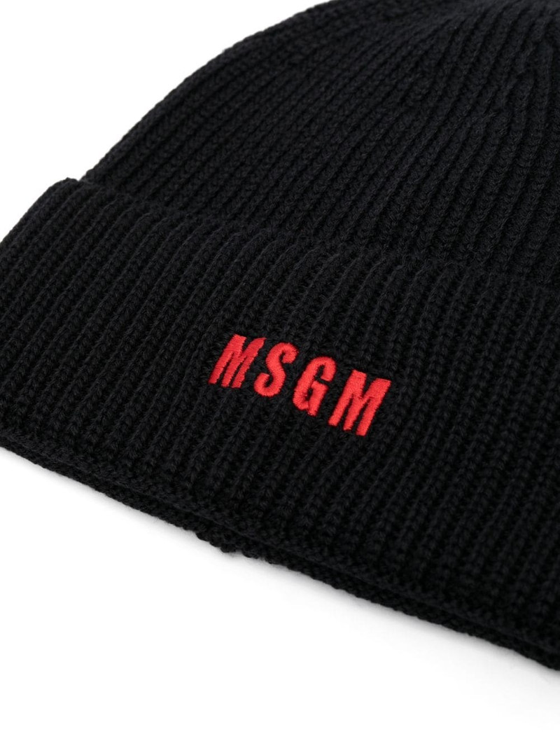 MSGM logo-embroidered ribbed-knit beanie outlook
