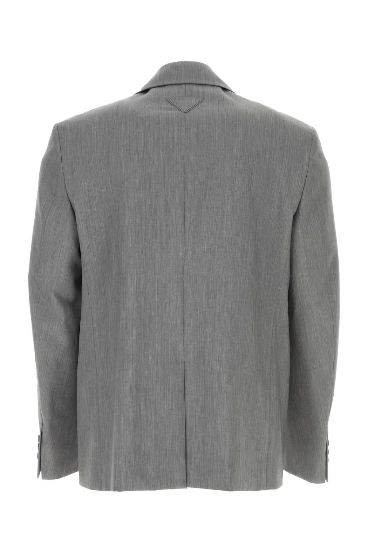 Prada Men Melange Grey Wool Blend Blazer - 2