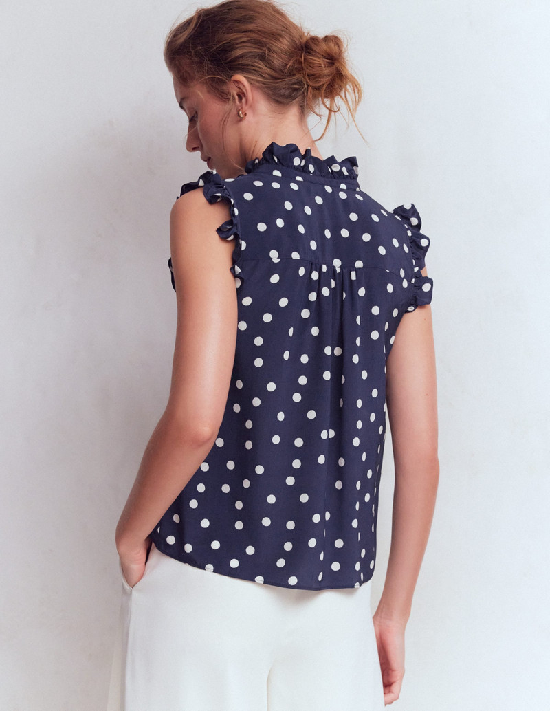 Isabel Sleeveless Silk Top-French Navy, Painted Dot 4
