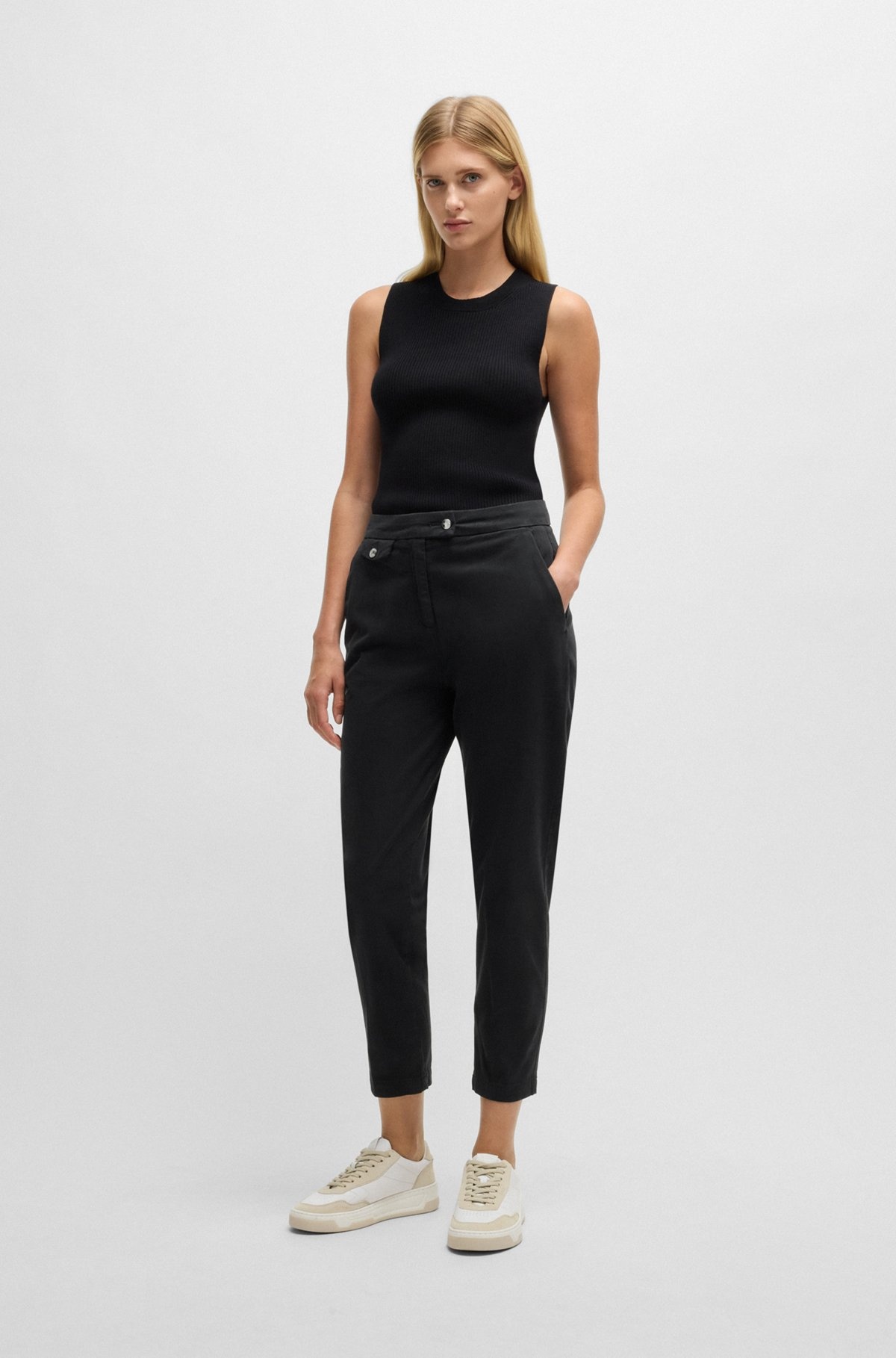 CASUAL TROUSERS IN STRETCH-COTTON SATIN - 3