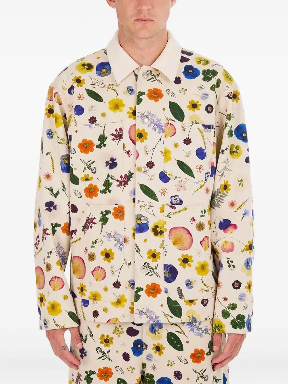 floral-print pocketed shirt jacket - 1