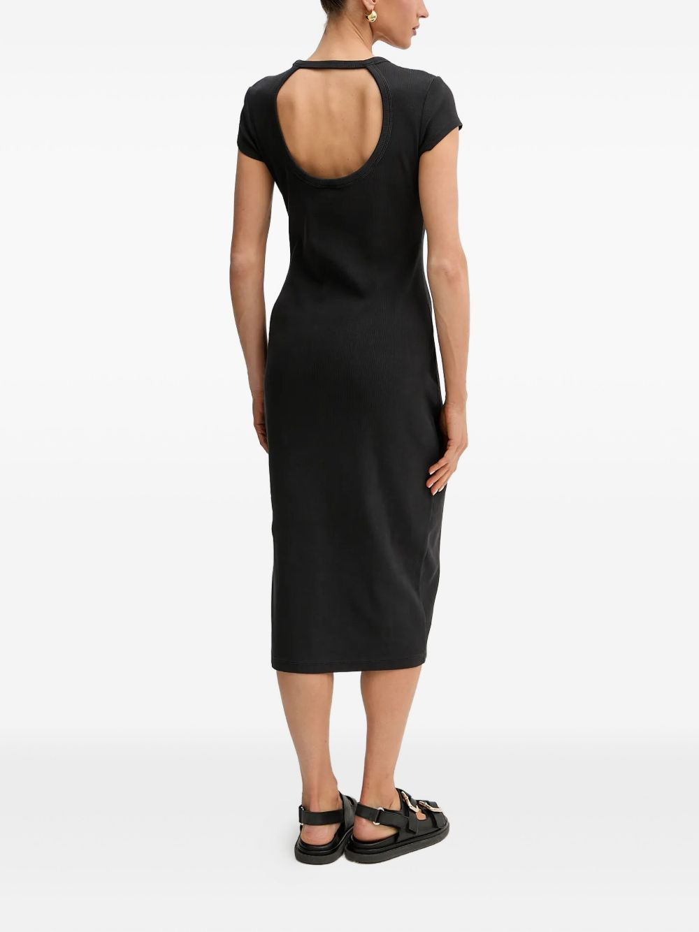 ribbed open-back midi dress - 3