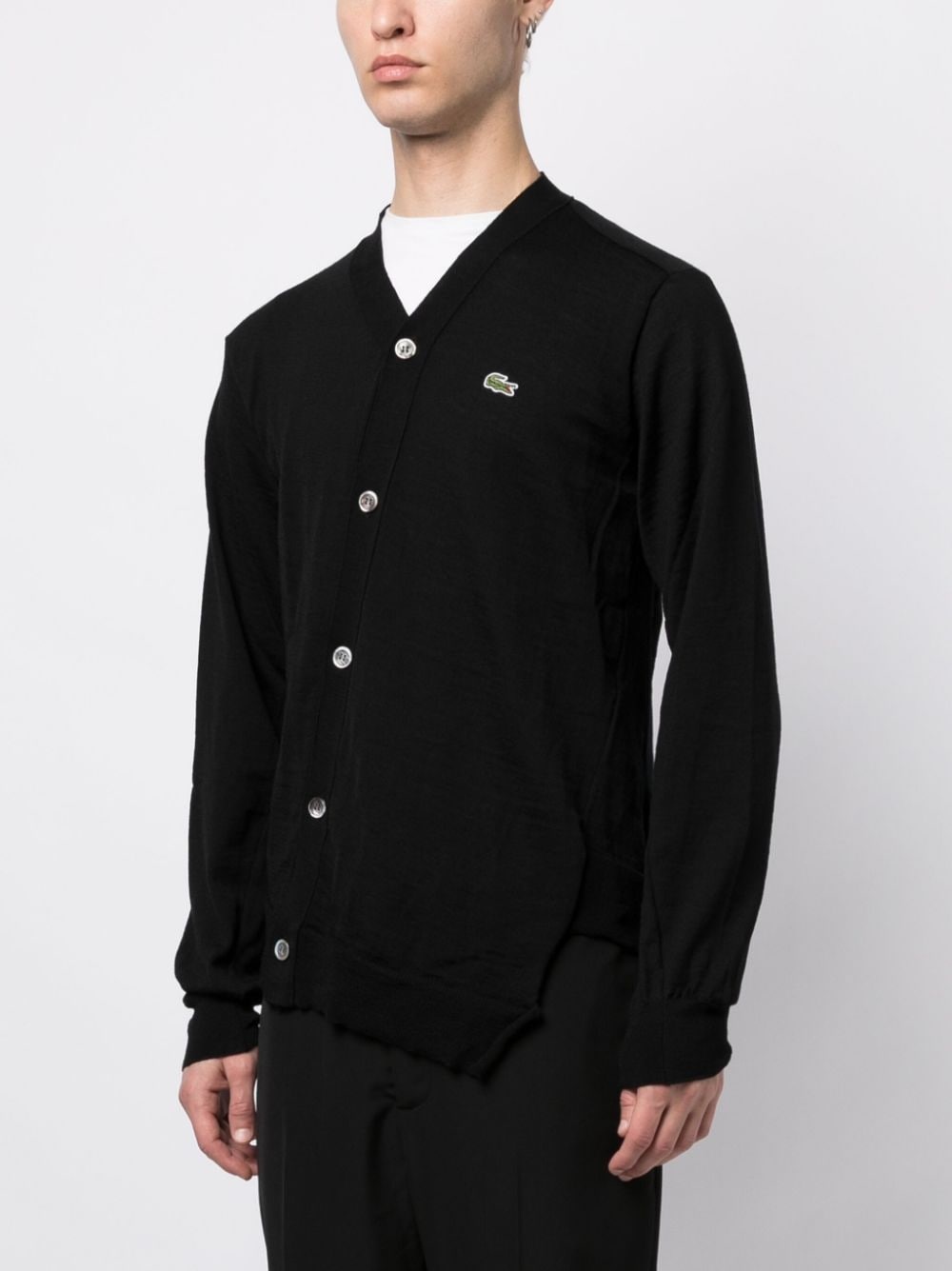 x Lacoste asymmetric logo-patch wool cardigan - 3