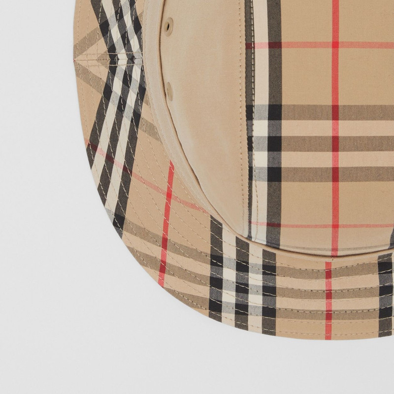 Vintage Check Panel Cotton Gabardine Bucket Hat 6