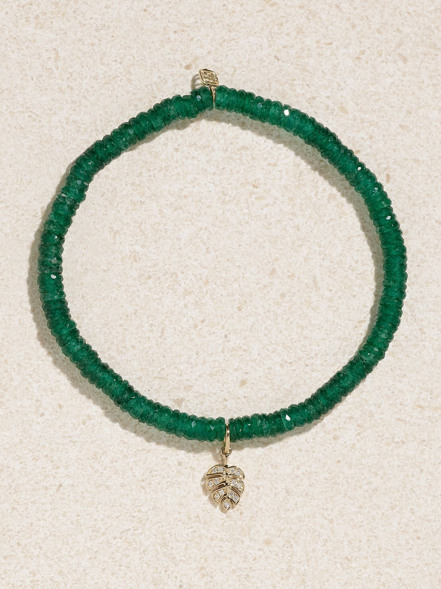 Tiny Monstera Leaf 14-karat gold, aventurine and diamond bracelet Gold - 1