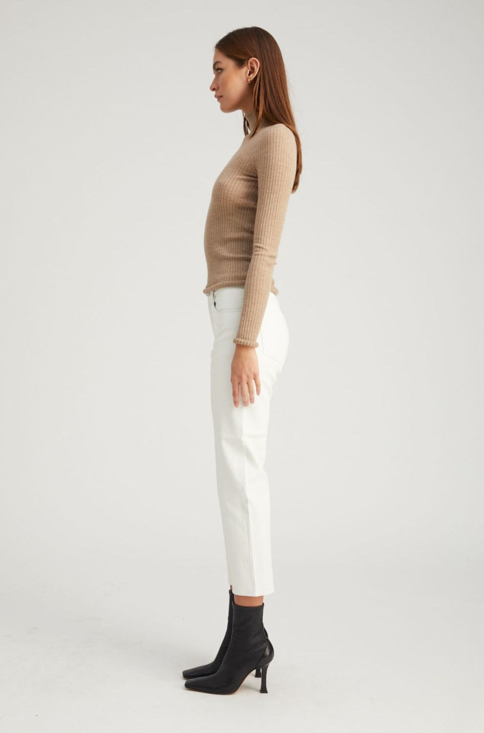 WHITE LEATHER 5 POCKET STRAIGHT LEG PANTS - 4