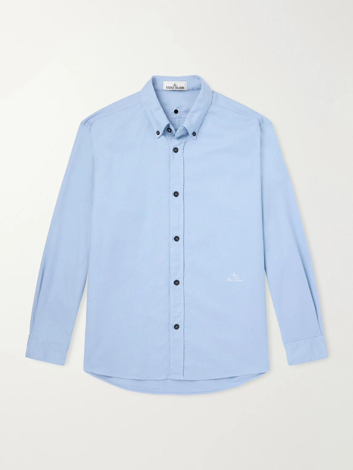 Button-Down Collar Logo-Embroidered Organic Cotton-Tela Shirt - 1