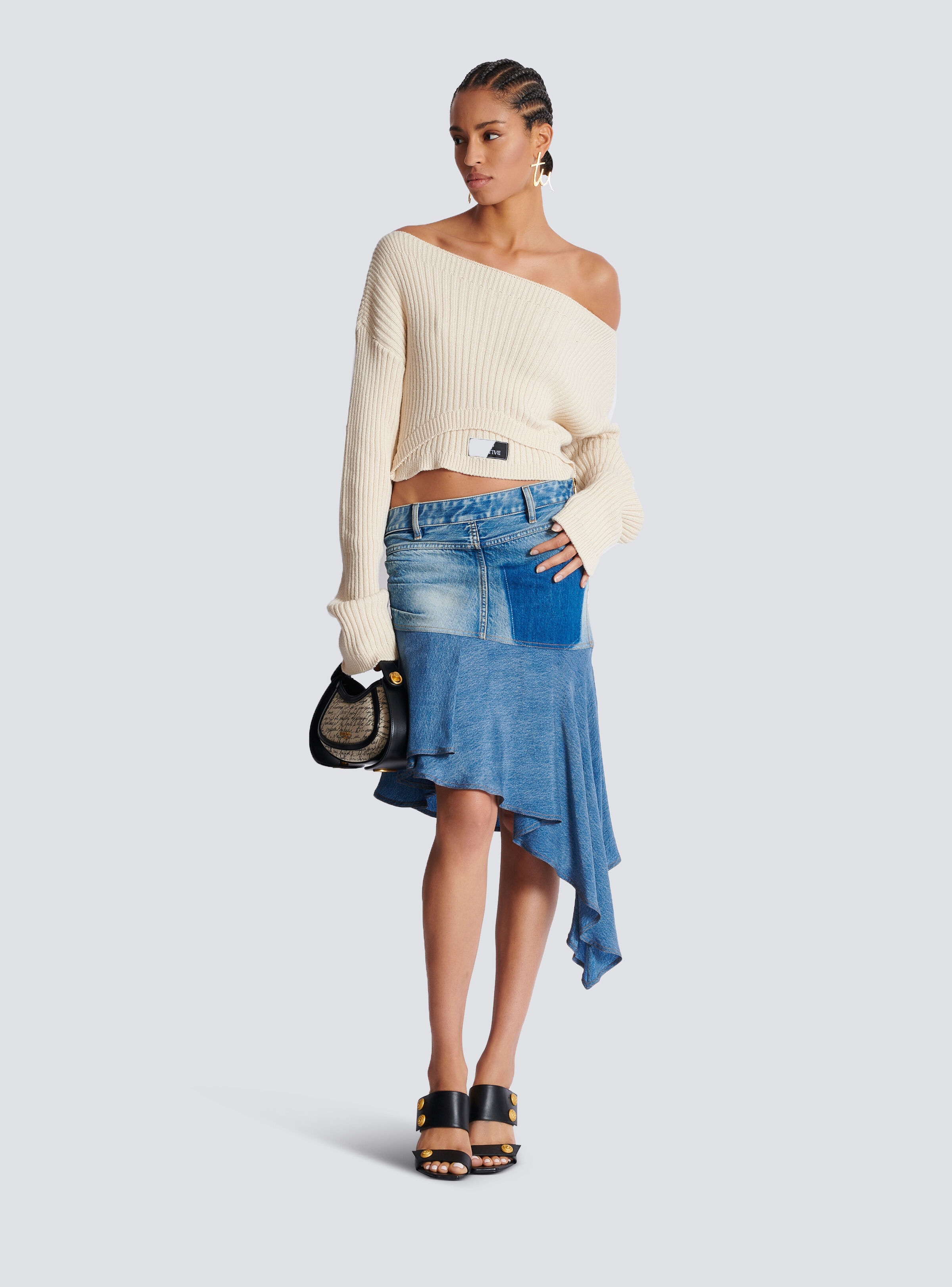 Asymmetric denim short skirt - 2