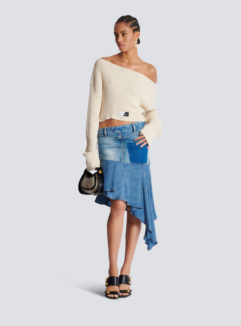 Balmain Asymmetric denim short skirt outlook