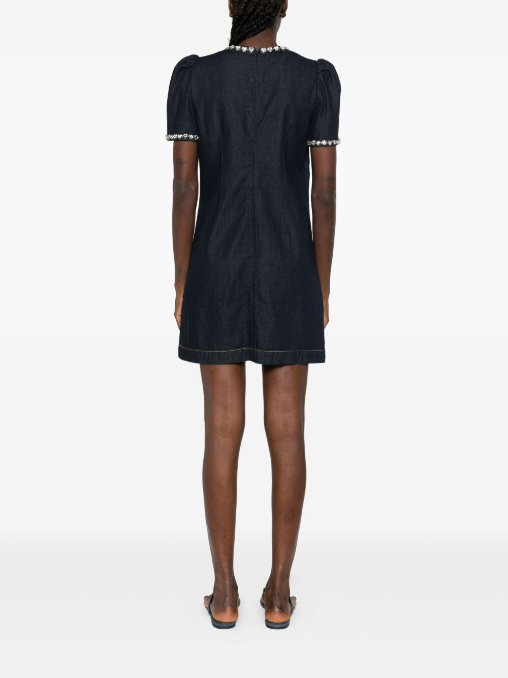 embellished denim mini dress - 4