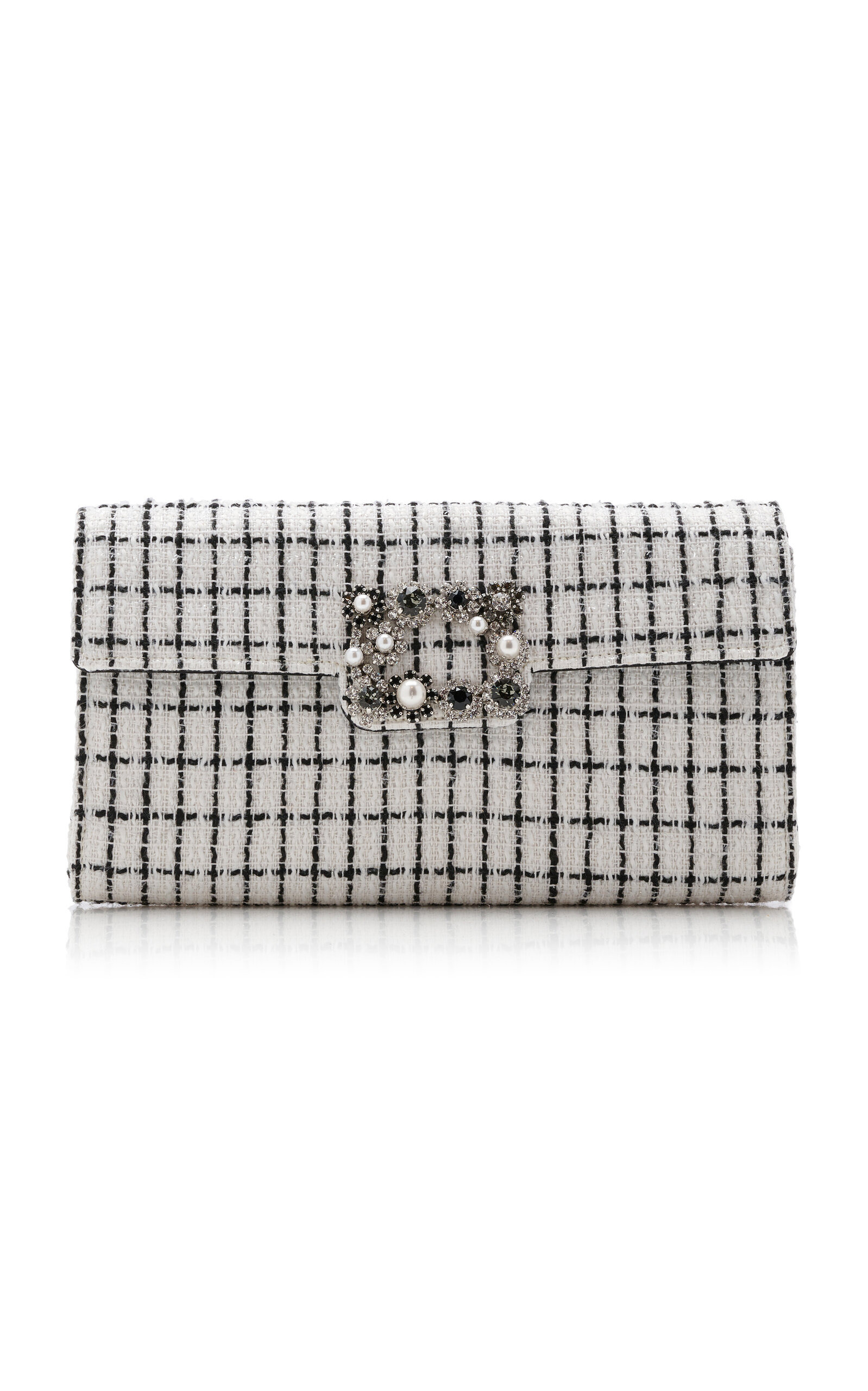 Flower-Buckle Tweed Clutch white - 1