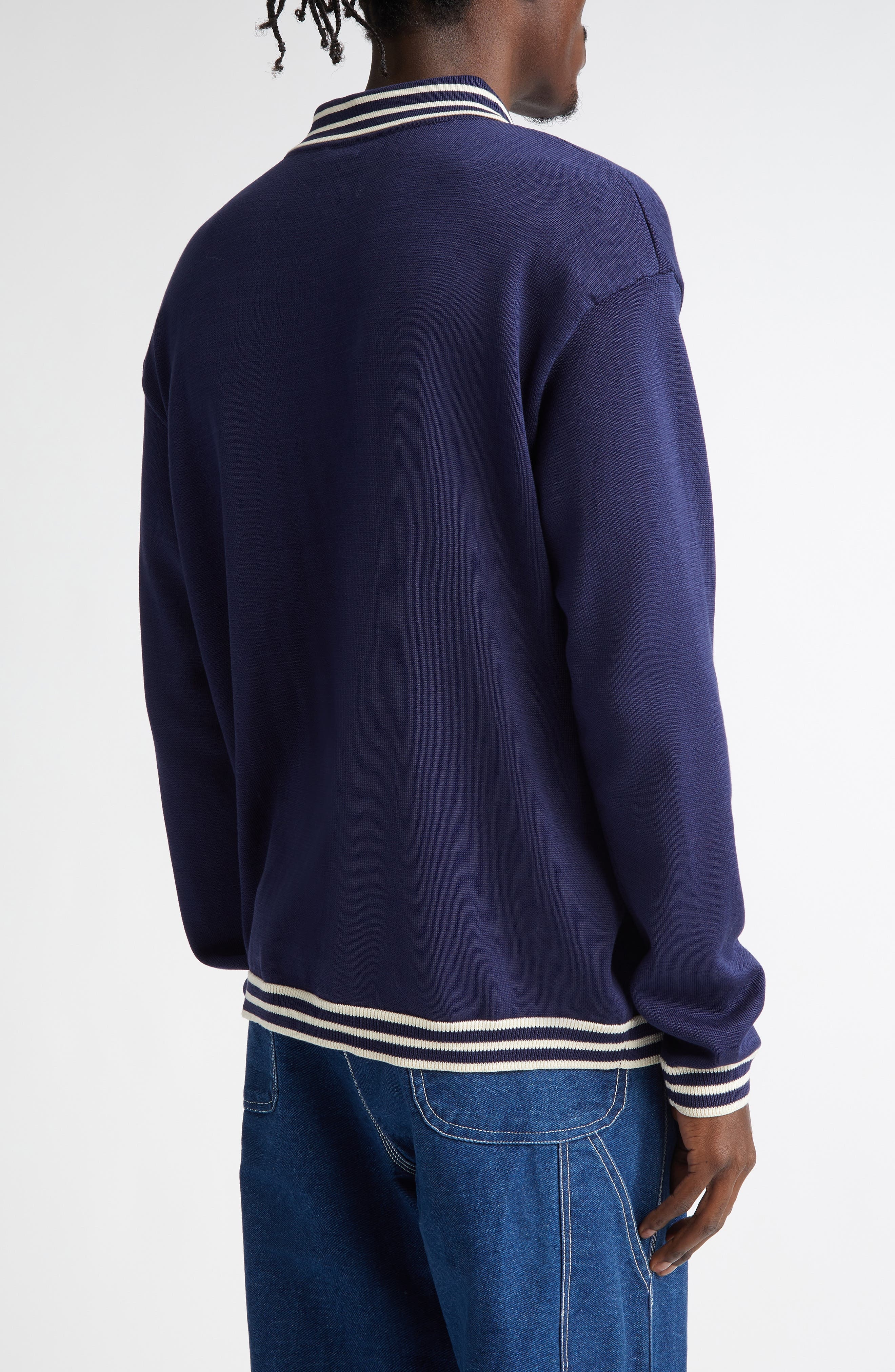 Bode Club Tipped Embroidered Polo Sweater in Navy at Nordstrom - 2