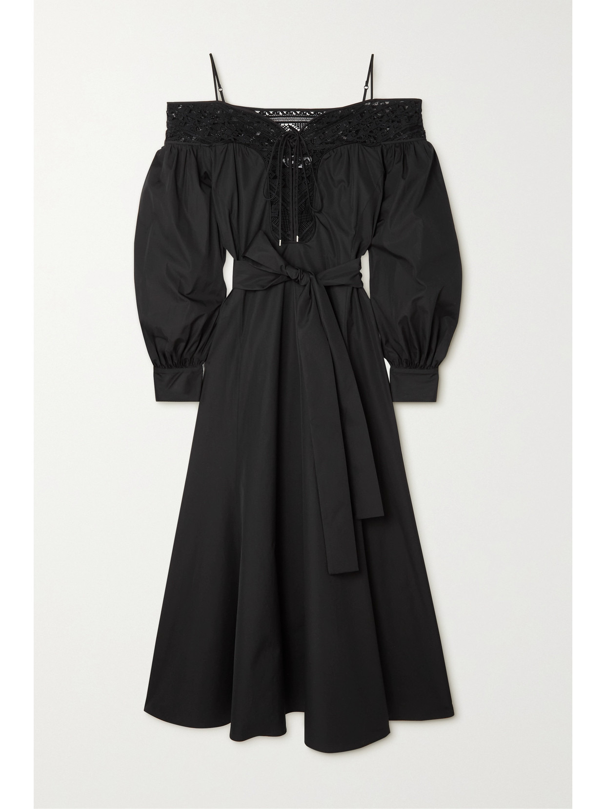 Cold-shoulder Lace-trimmed Cotton-poplin Dress - 1
