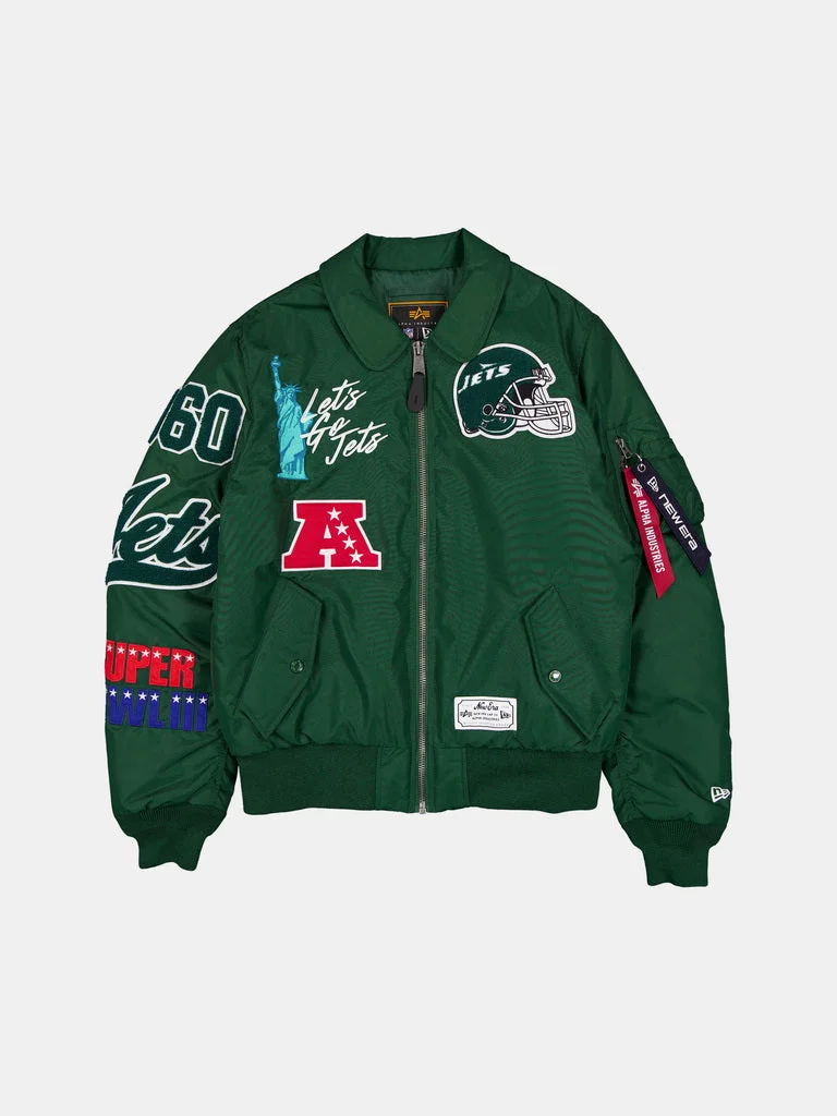 NEW YORK JETS X ALPHA X NEW ERA MA-1 COLLARED BOMBER JACKET - 1