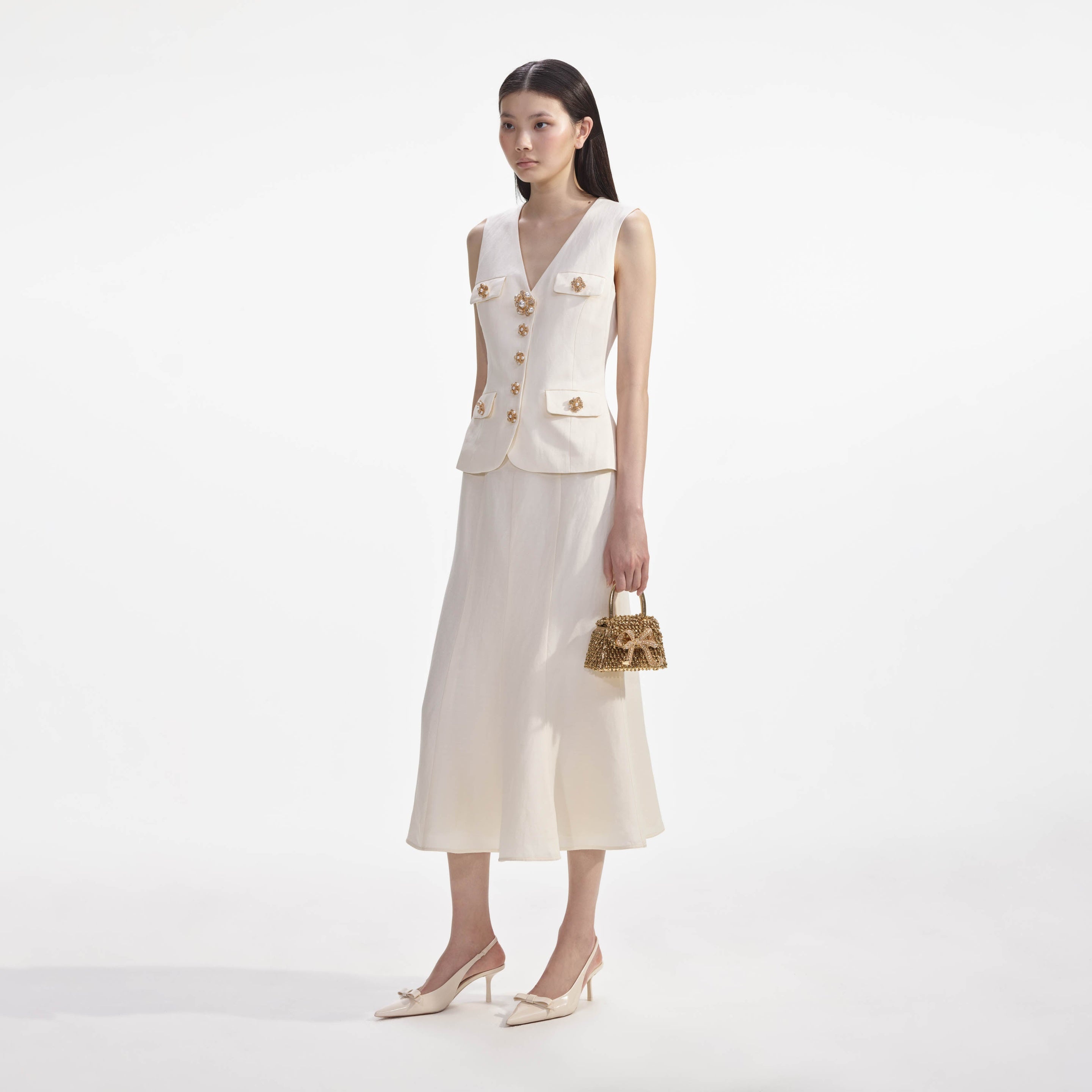 Cream Linen Midi Dress - 2