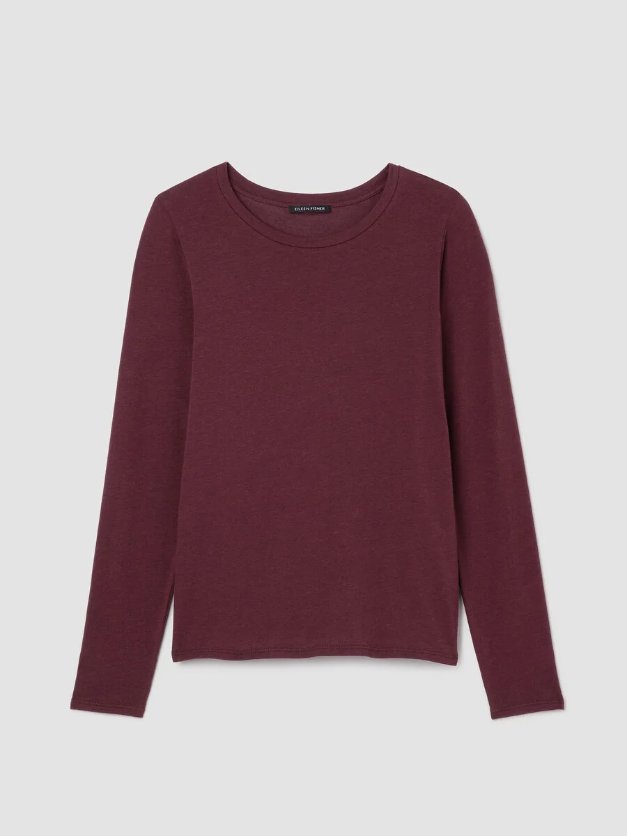 Sheer Cotton Blend Knit Round Neck Tee - 1