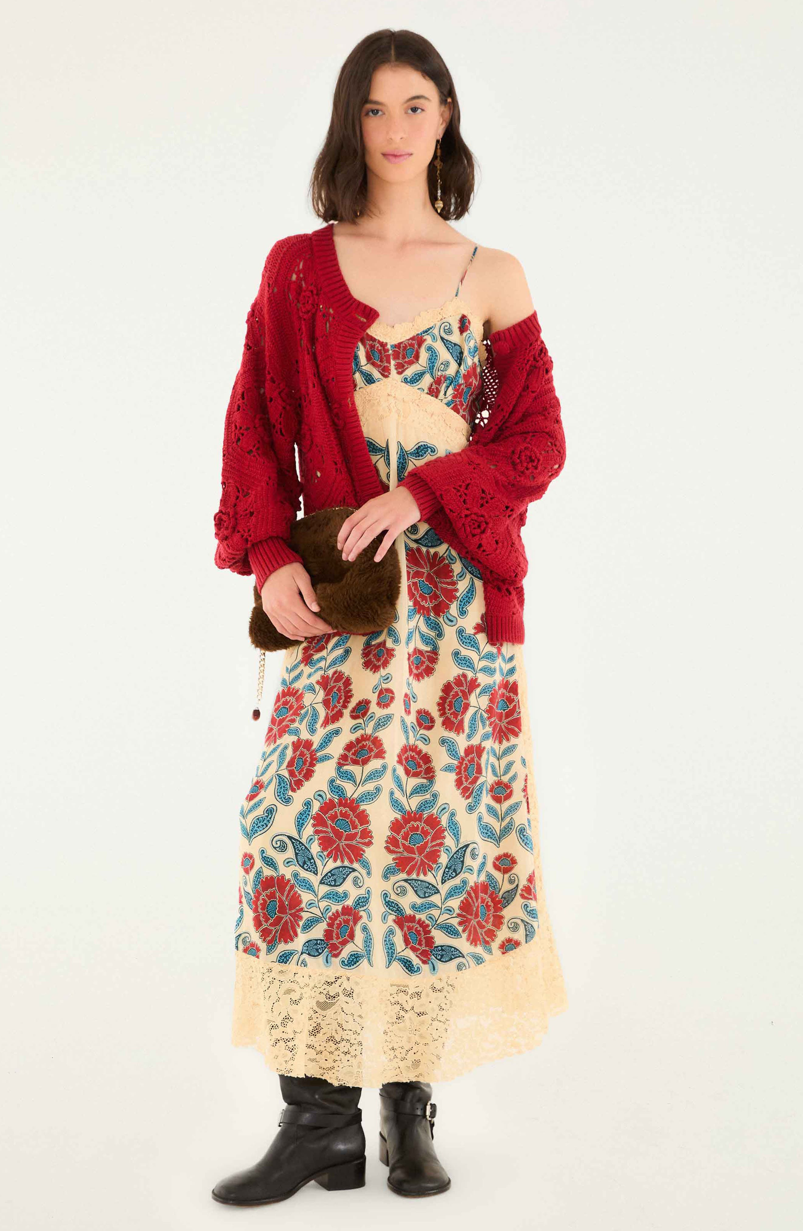FARM Rio Floral Crochet Cardigan in Red at Nordstrom - 4