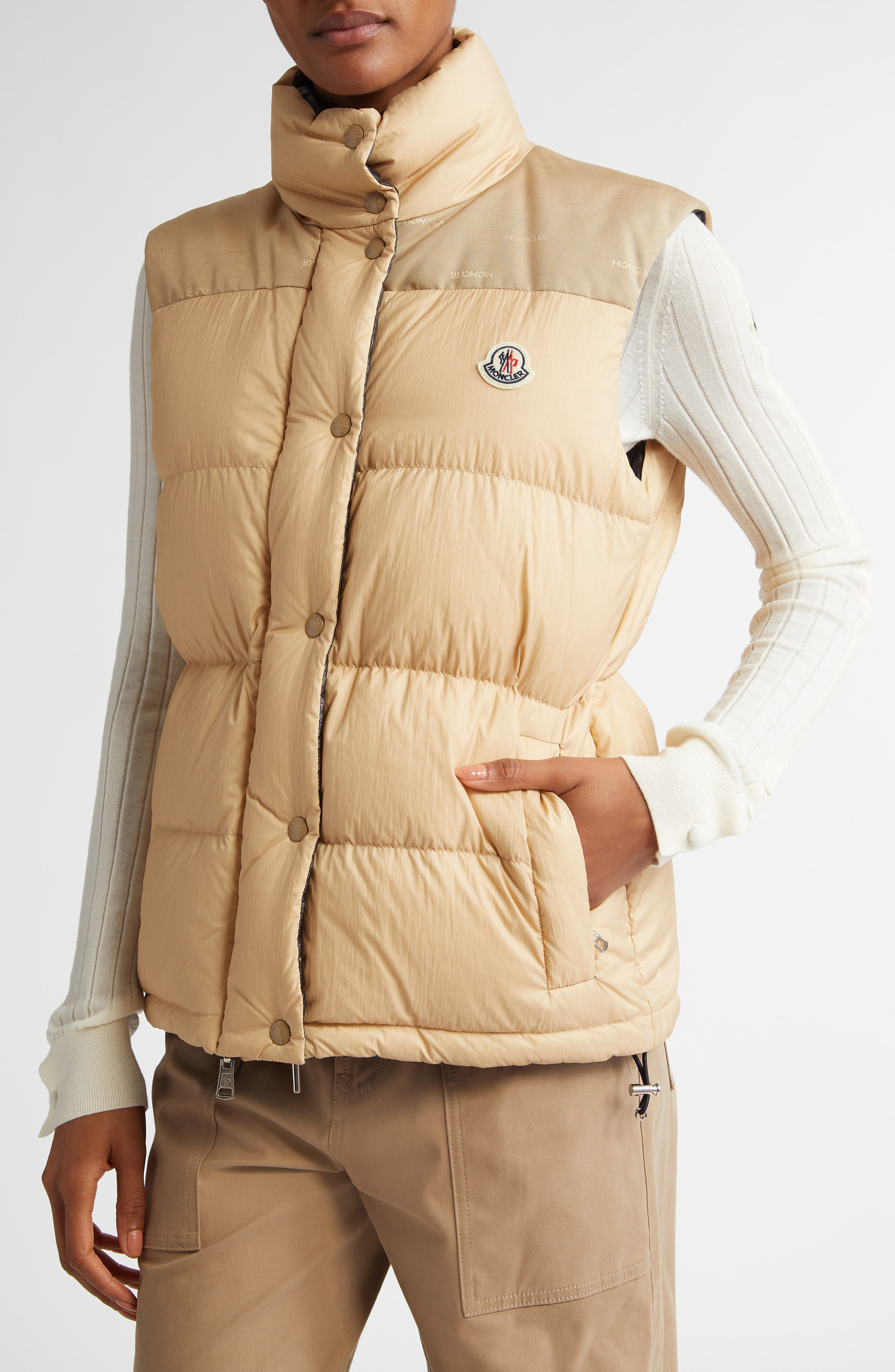 Moncler Verone Convertible Down Puffer Jacket in Khaki at Nordstrom - 5