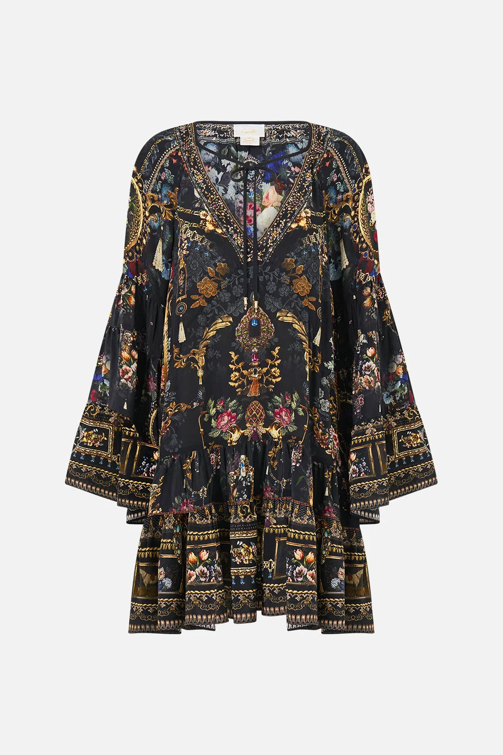A-LINE GATHERED PANEL DRESS NIGHT GARDEN - 1