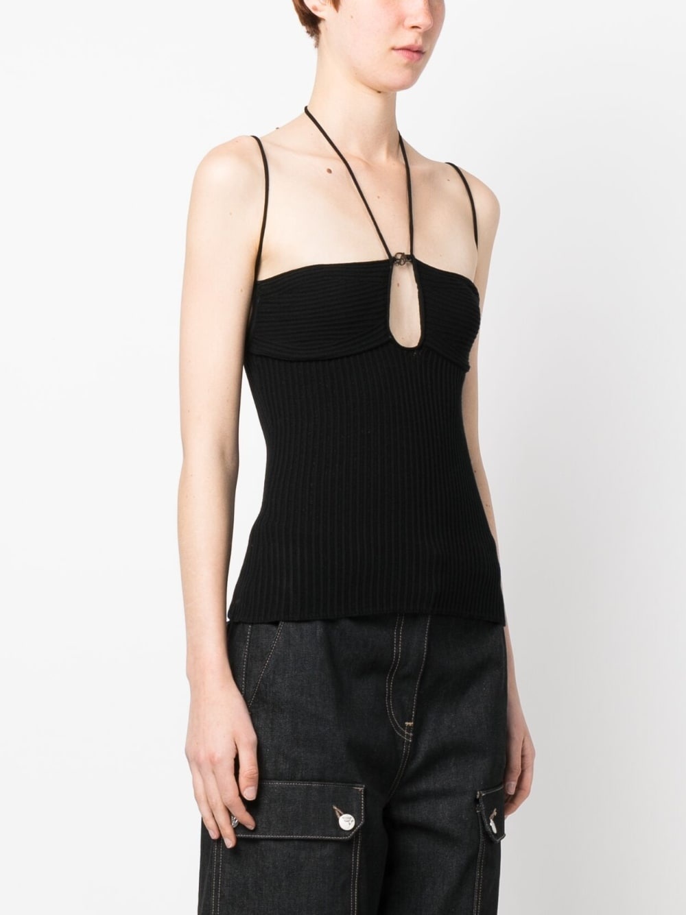 cut-out ribbed knit top - 3