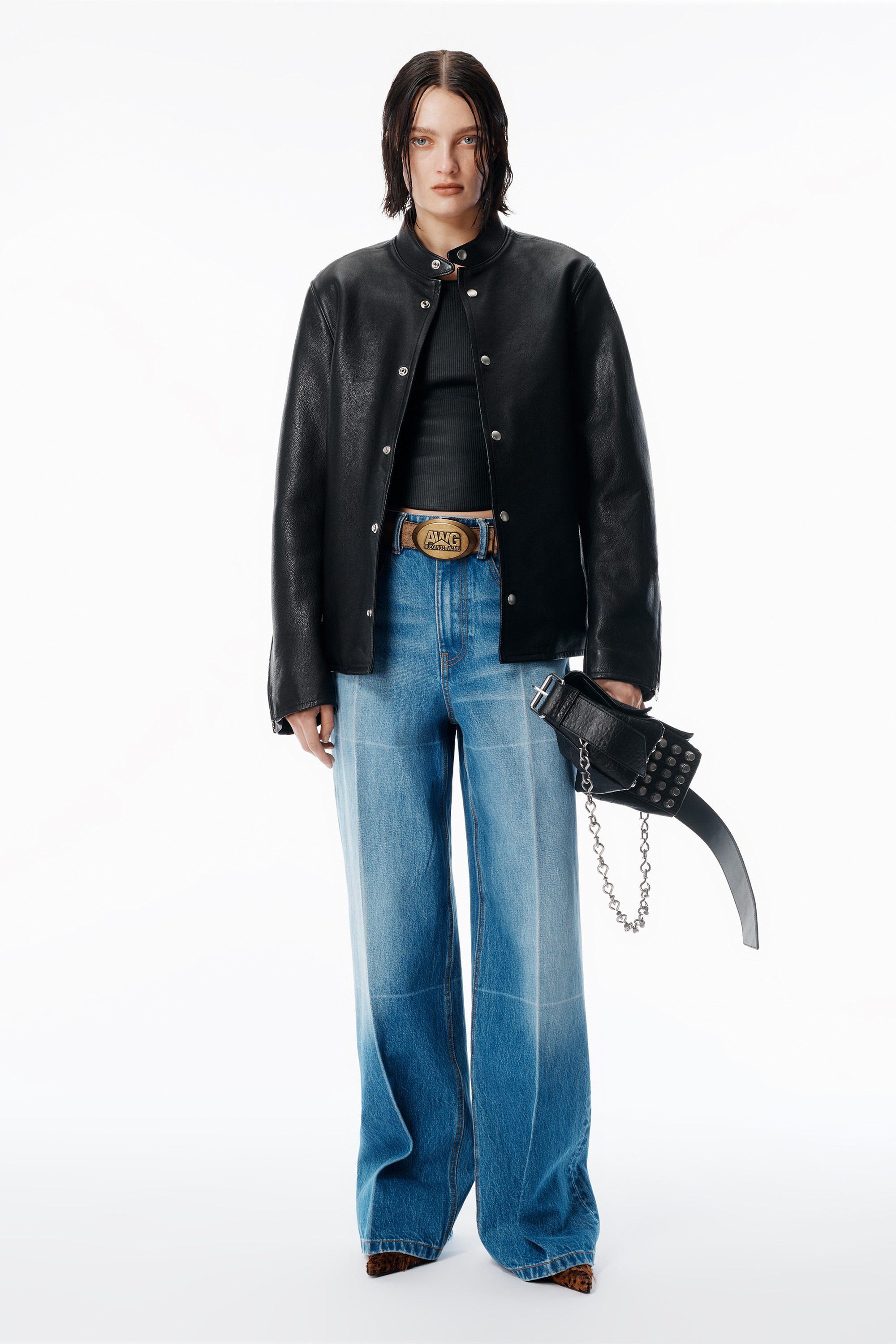Vintage-Effect Marbled Blue Foldline Straight Jean - 2