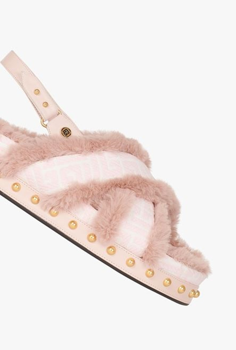 Bicolor jacquard and faux fur Tam flat sandals 5