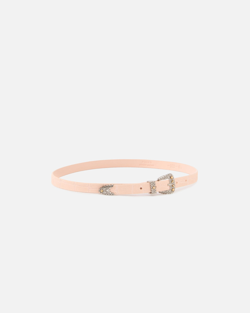 PINKO CROCODILE-PRINT LEATHER BELT WITH TEXAN BUCKLE, 1.7 CM outlook