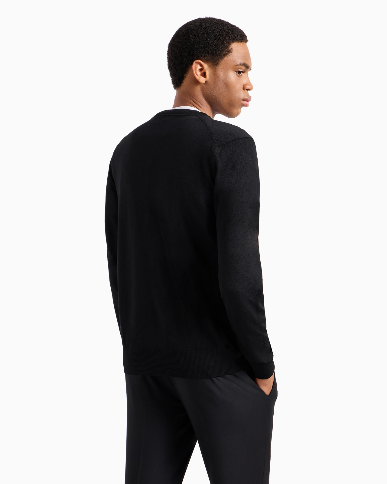 Plain-knit, virgin-wool V-neck cardigan - 3