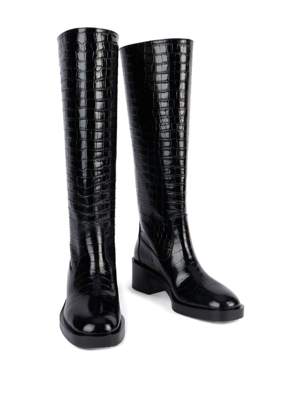 crocodile-embossed leather boots - 4