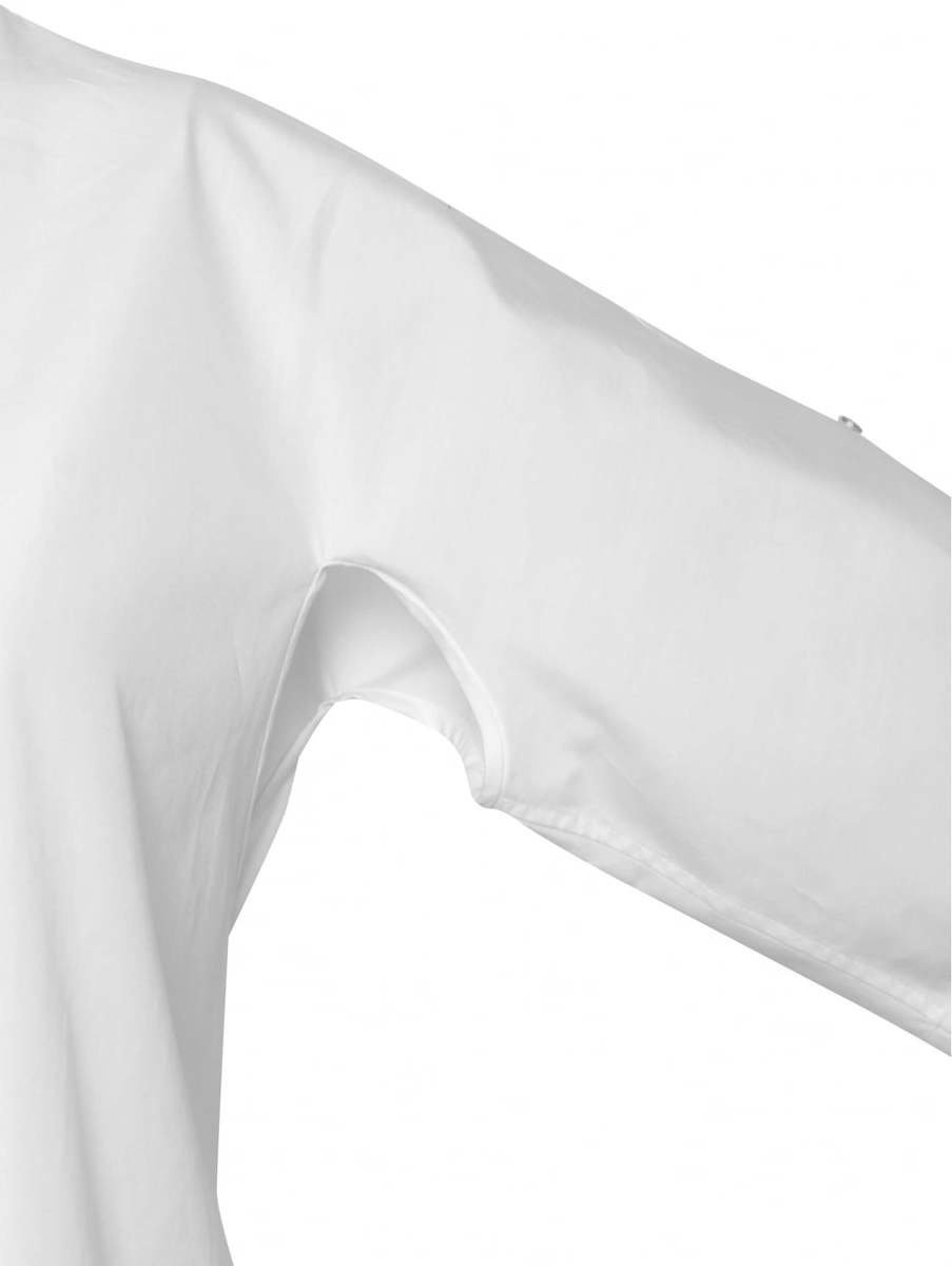 White Cut Out Button-Down Apron Shirt in White - 4