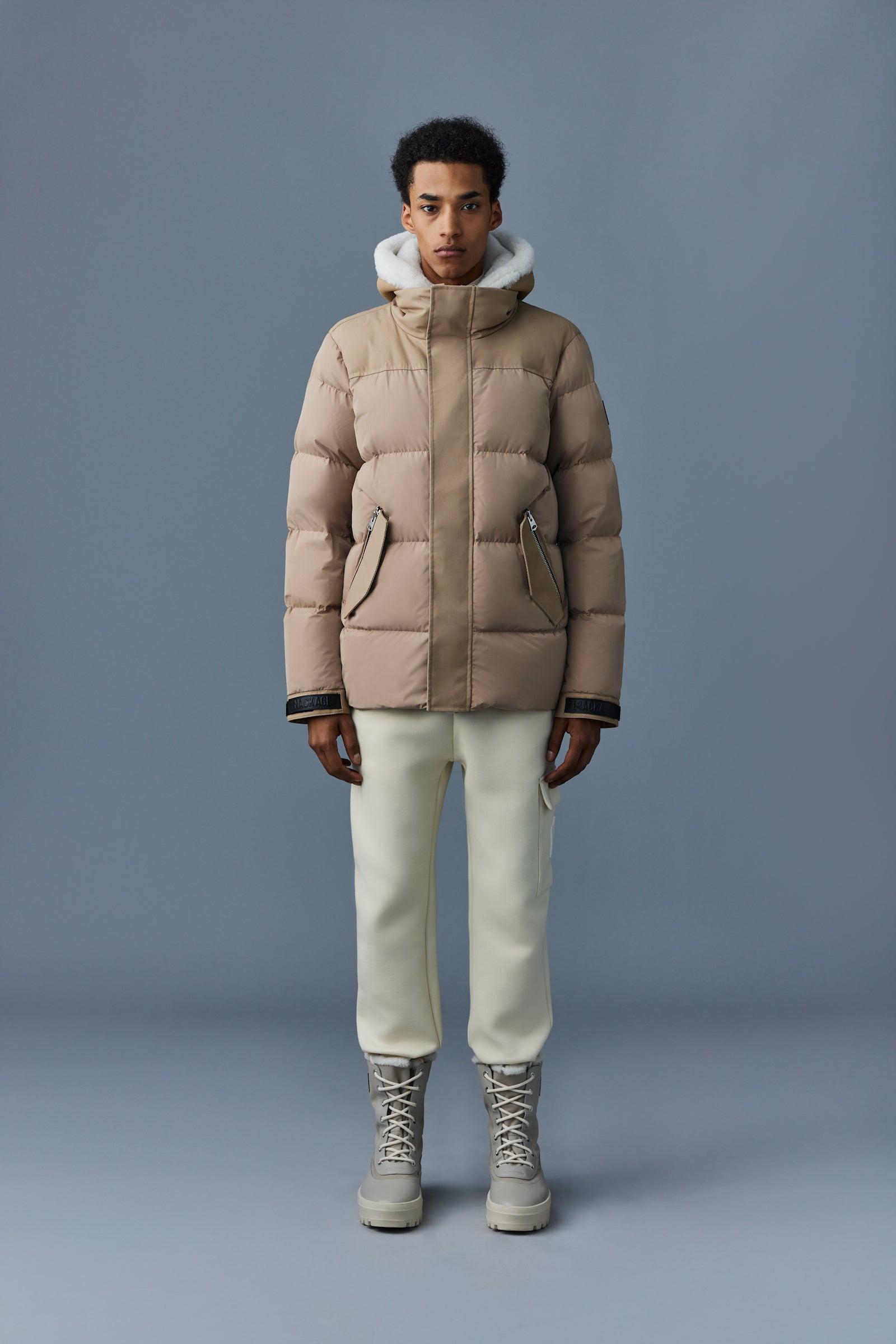 RILEY classic down jacket with removable shearling bib - 2