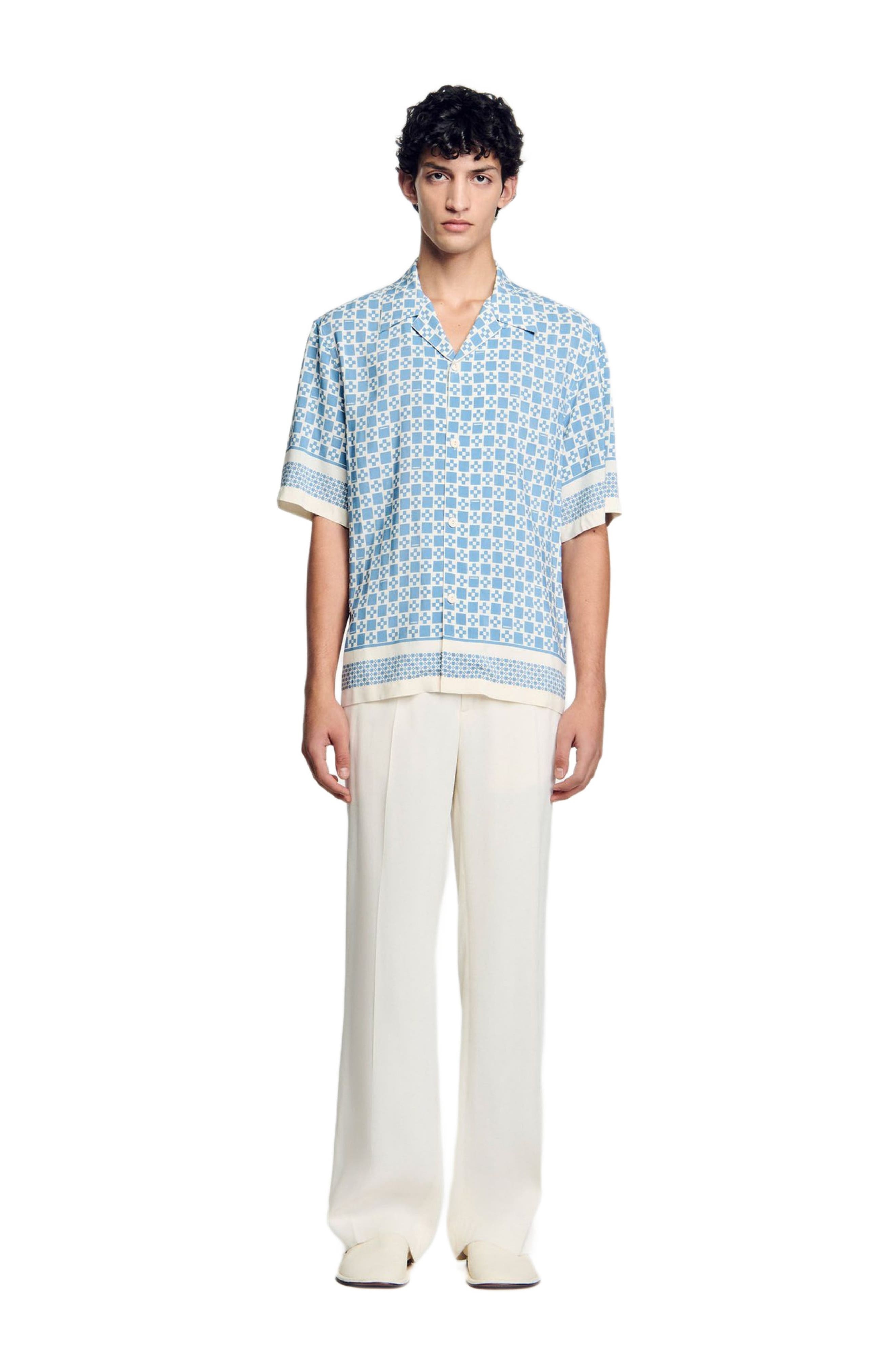 SANDRO Square Cross motif flowing blouse in Blue Sky at Nordstrom - 2